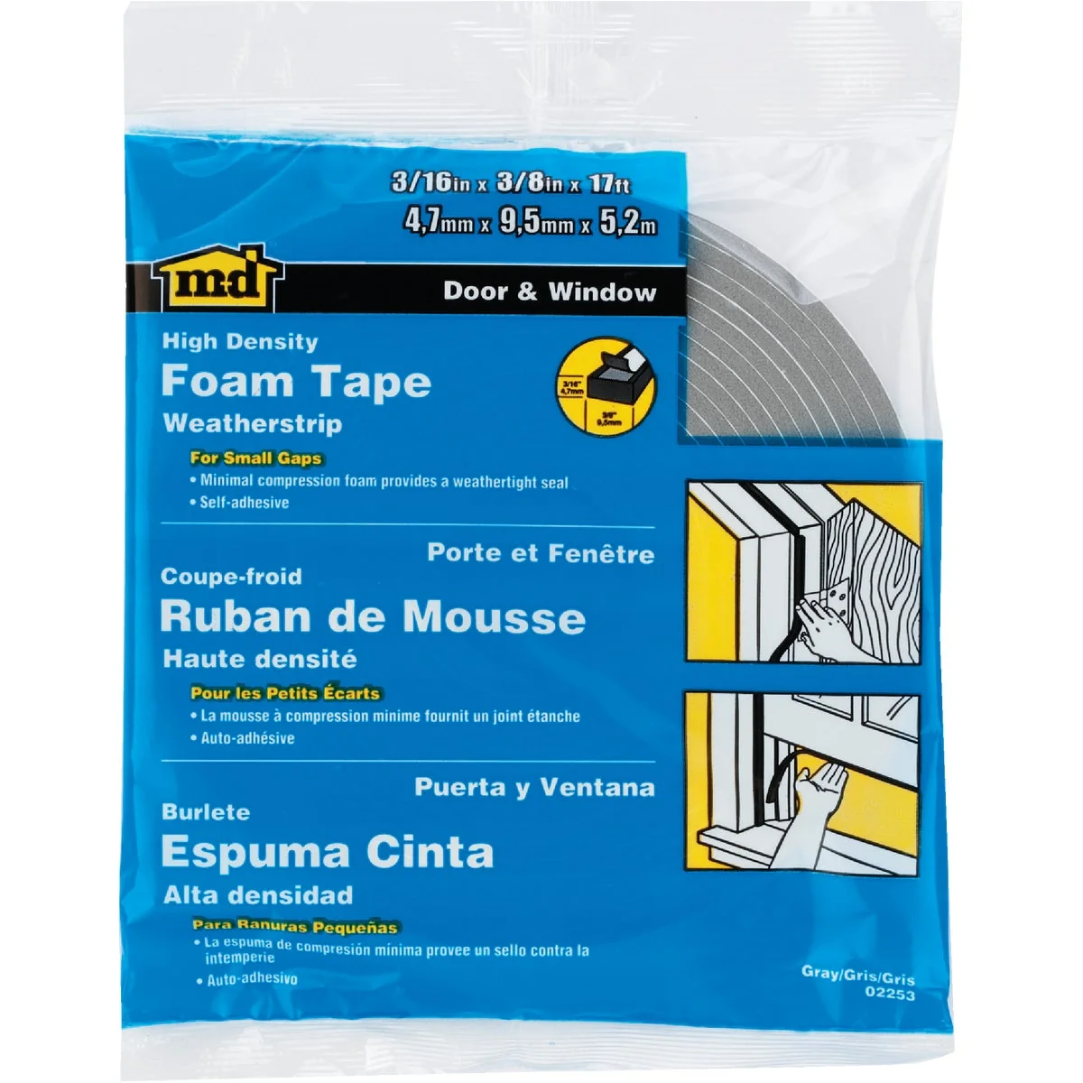 Elegant M-D 3 8 W x 3 16 T x 17′ L Gray Foam Closed Cell Weatherstrip Tape Dependable