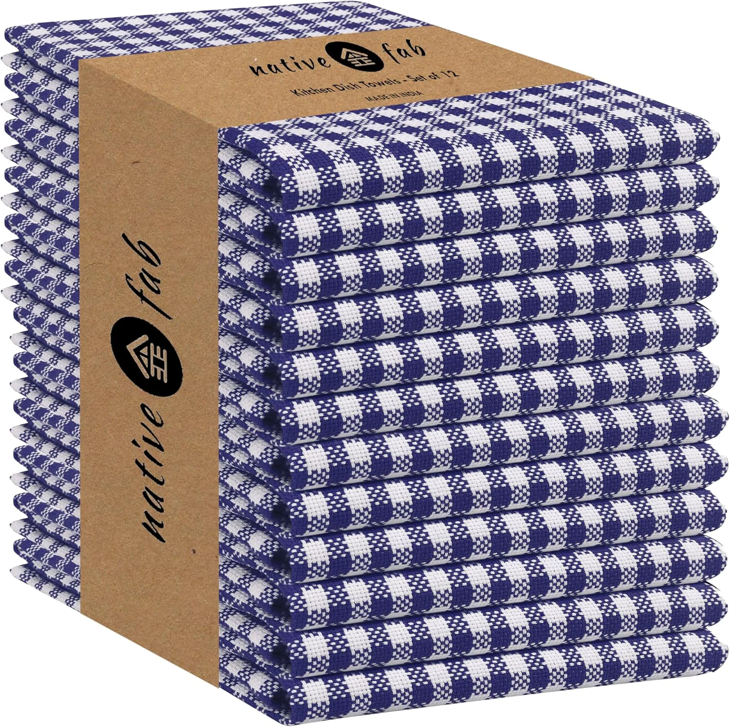 Authentic Native Fab 12 Pack Gingham Mini Check Kitchen Dish Towel Cotton Durable Washable 16 x26 – Tea Towels Soft Absorbent Cleaning Towels Expertly Made