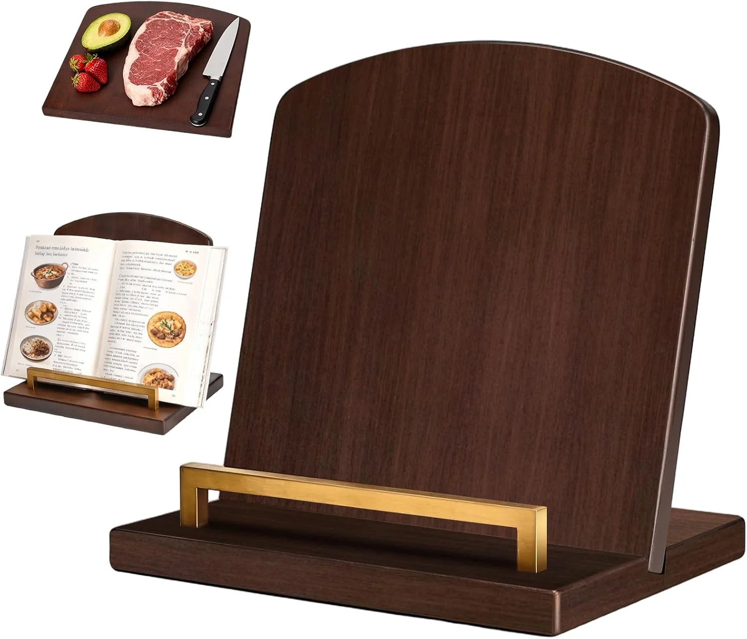 Breathable Beautiful Cookbook Stand with Removable Cutting Board 2 in 1 Bamboo Recipe Book Holder Charcuterie Board Kitchen Serving Tray Easy-to-Use