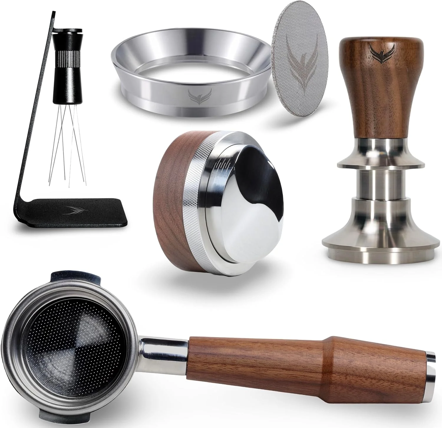 Functional 58mm Tamper Kit for E61 Group Head 6pcs Walnut Auto Tamper Bottomless Portafilter 58mm Magnetic Espresso Funnel Distribution Tool Breathable