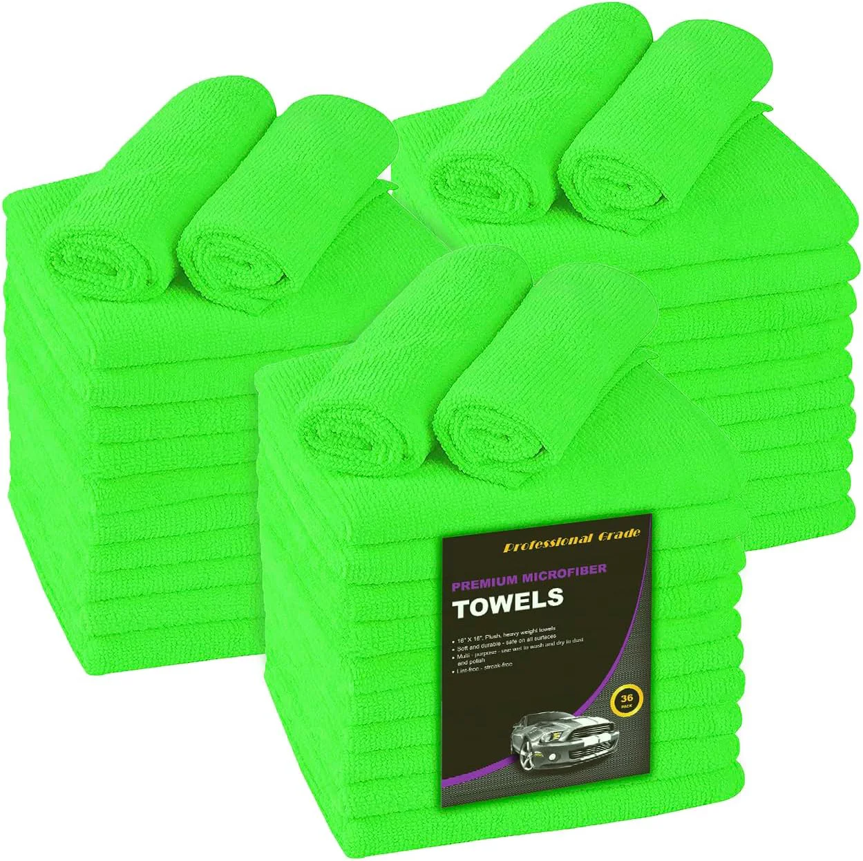 Recyclable Blue Horizon Large Microfiber Cleaning Towels 36-Pack Wash Cloths Ultra Soft Plush Microfiber Cleaning Cloth Products Green 16 X 16 Elite