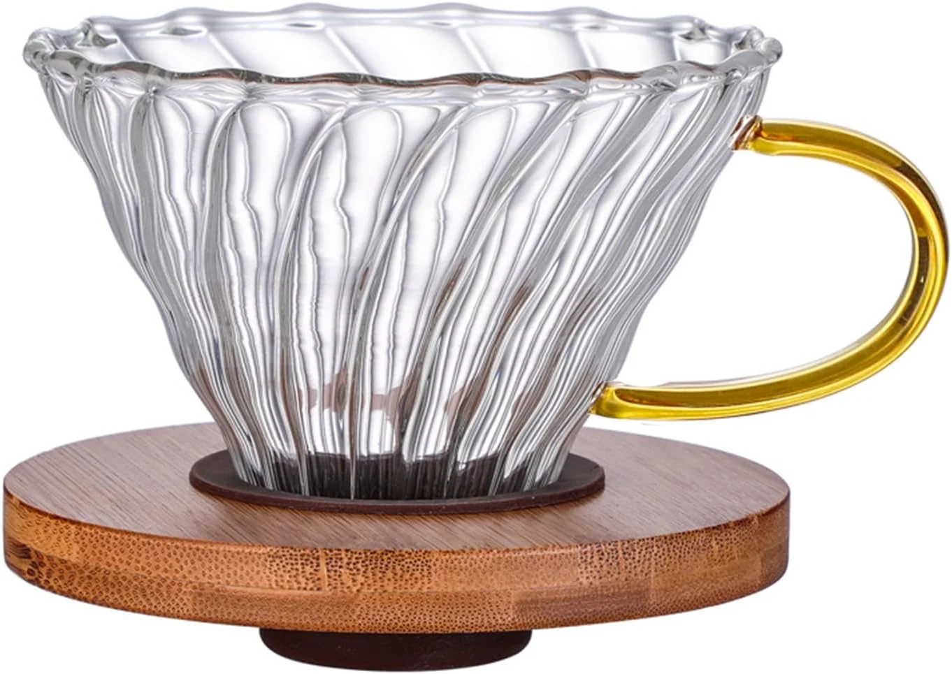 Effective Gute Glass Coffee Dripper Filter – Cone Glass Pour Over Coffee Dripper with Bamboo Stand Handle Detailed