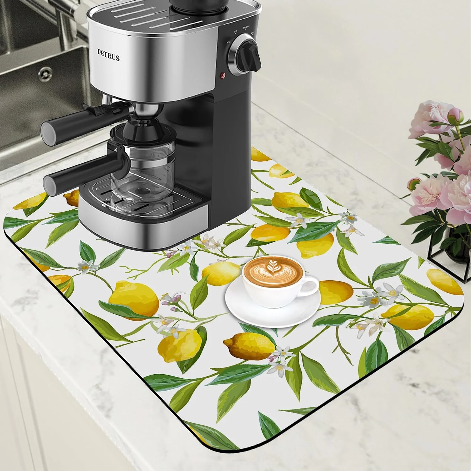 Detailed Lemon Fruits Coffee Mat Absorbent Dish Drying Mat for Kitchen Counter Hide Stain Rubber Backed Coffee Bar Accessories Fit Under Espresso Machine Cafe Table 11.8 x 19.7 Inch Advanced