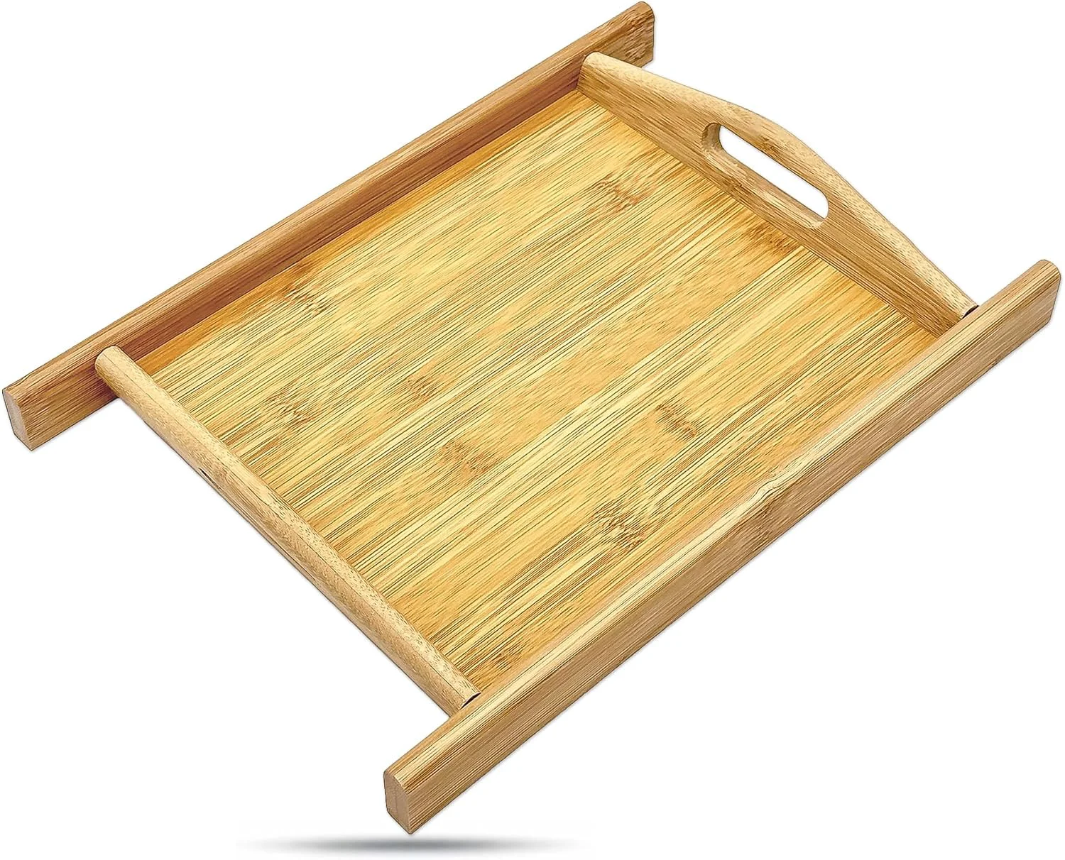 Breathable Natural Bamboo Serving Tray w Handles Medium – Decorative Platter for Food Breakfast Wooden Coffee Table Ottoman Couch Picnic by The Display Guys Organic