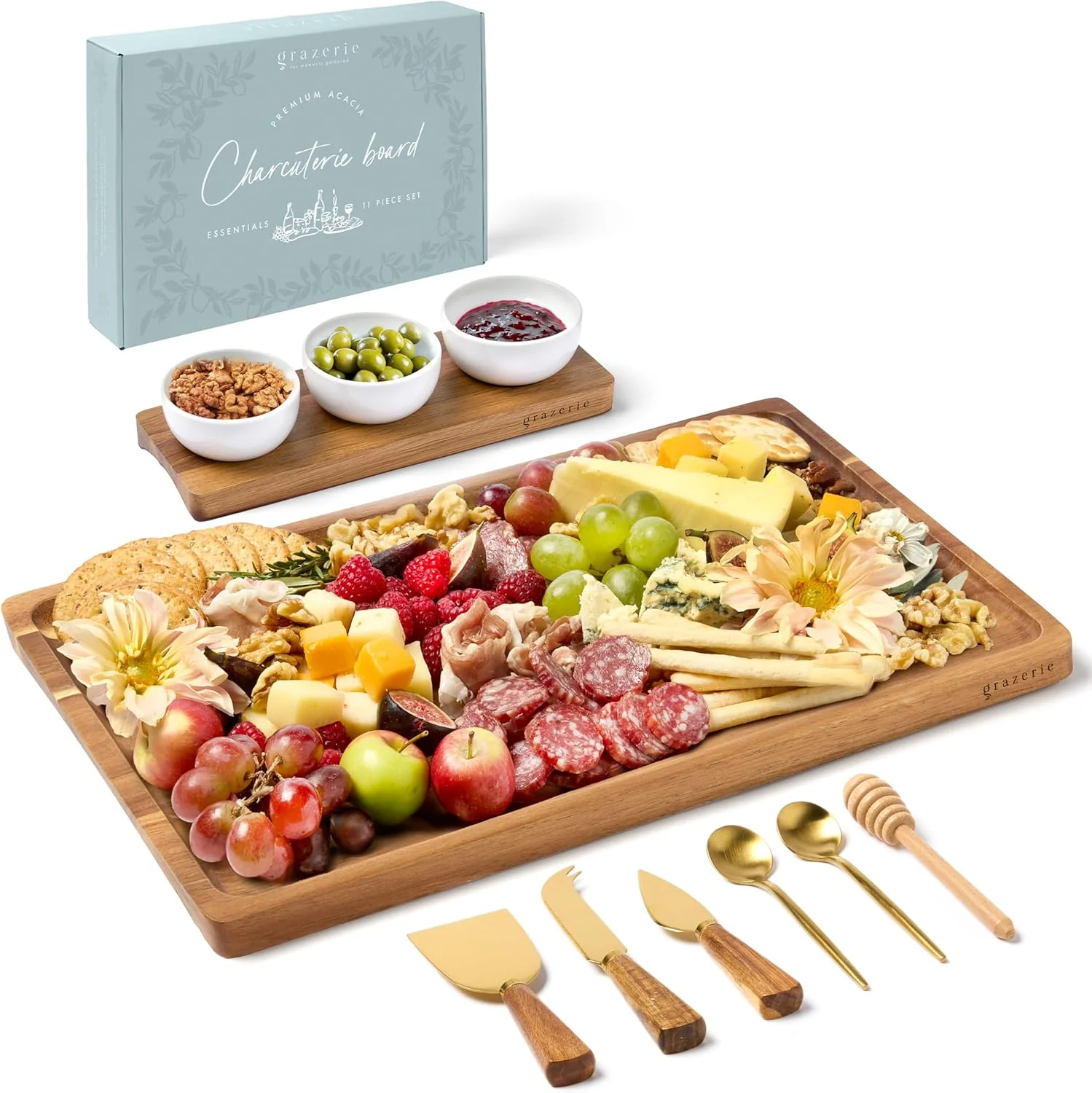 Luxury Charcuterie Boards Set – Acacia Cheese Board for Serving with Accessories – House Warming Gifts for New Home Bridal Shower Wedding Gift Pure