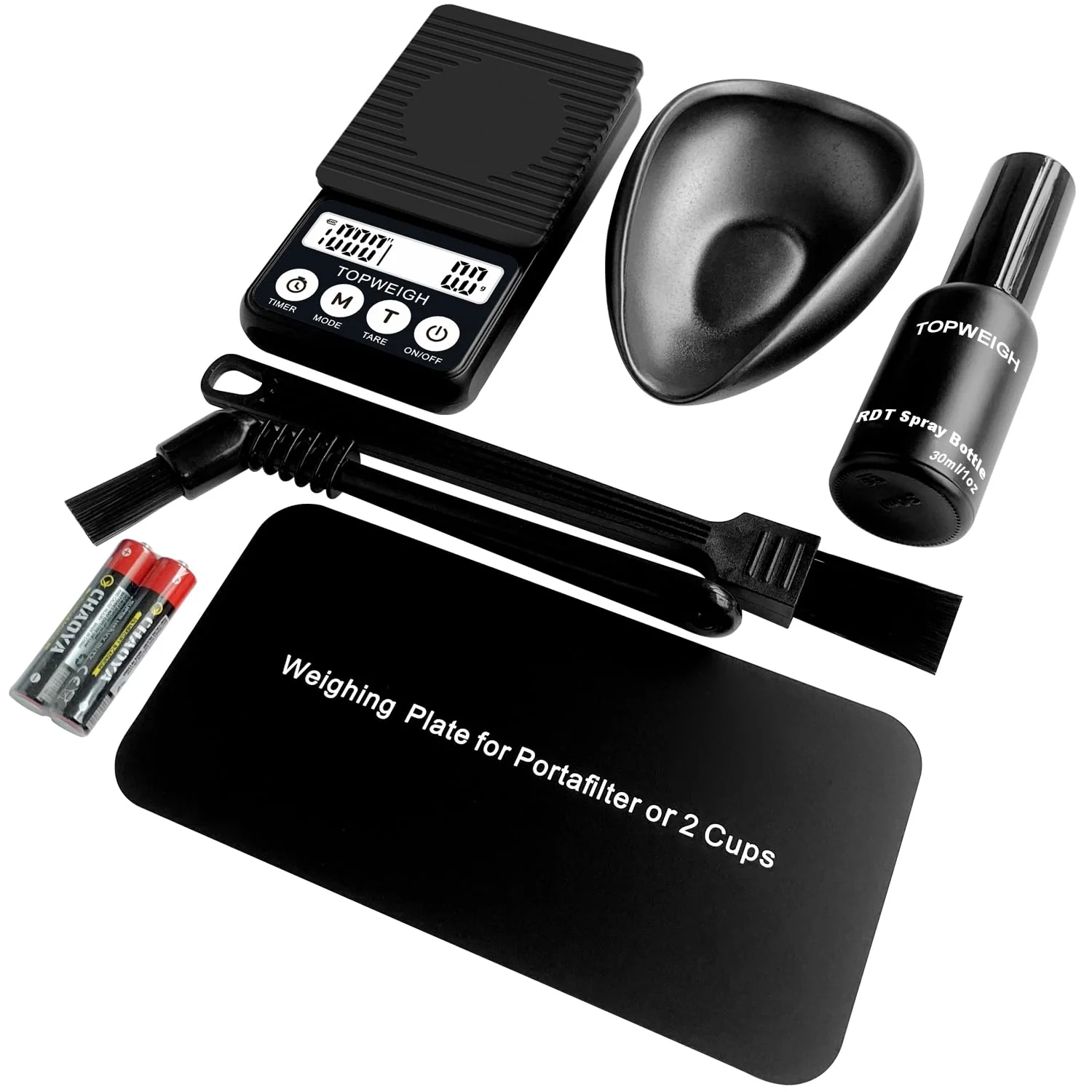 Prestigious Waterproof Espresso Coffee Scale with Timer 1000g by 0.1g Barista Weighing Plate RDT Tool Set Cleaning Brushes Batteries Included Soft