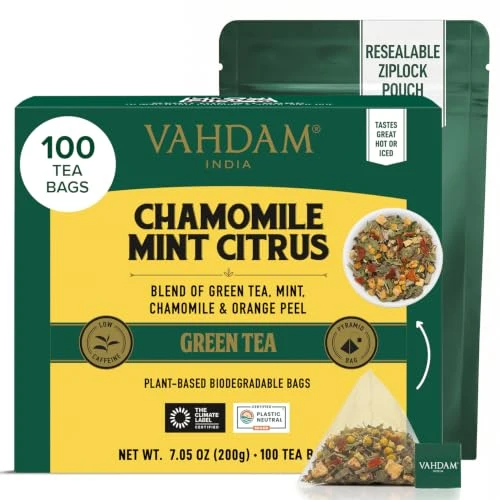 Specialty Chamomile Mint Citrus Green Tea Bags 100 Count Official