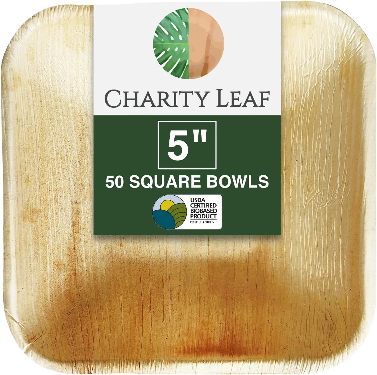 Carefully Designed Charity Leaf Disposable Palm Leaf 5 Square Bowl 50 pcs Dipping Bowls Bamboo Like All Natural and Biodegradable Charcuterie Boards BBQs Responsible