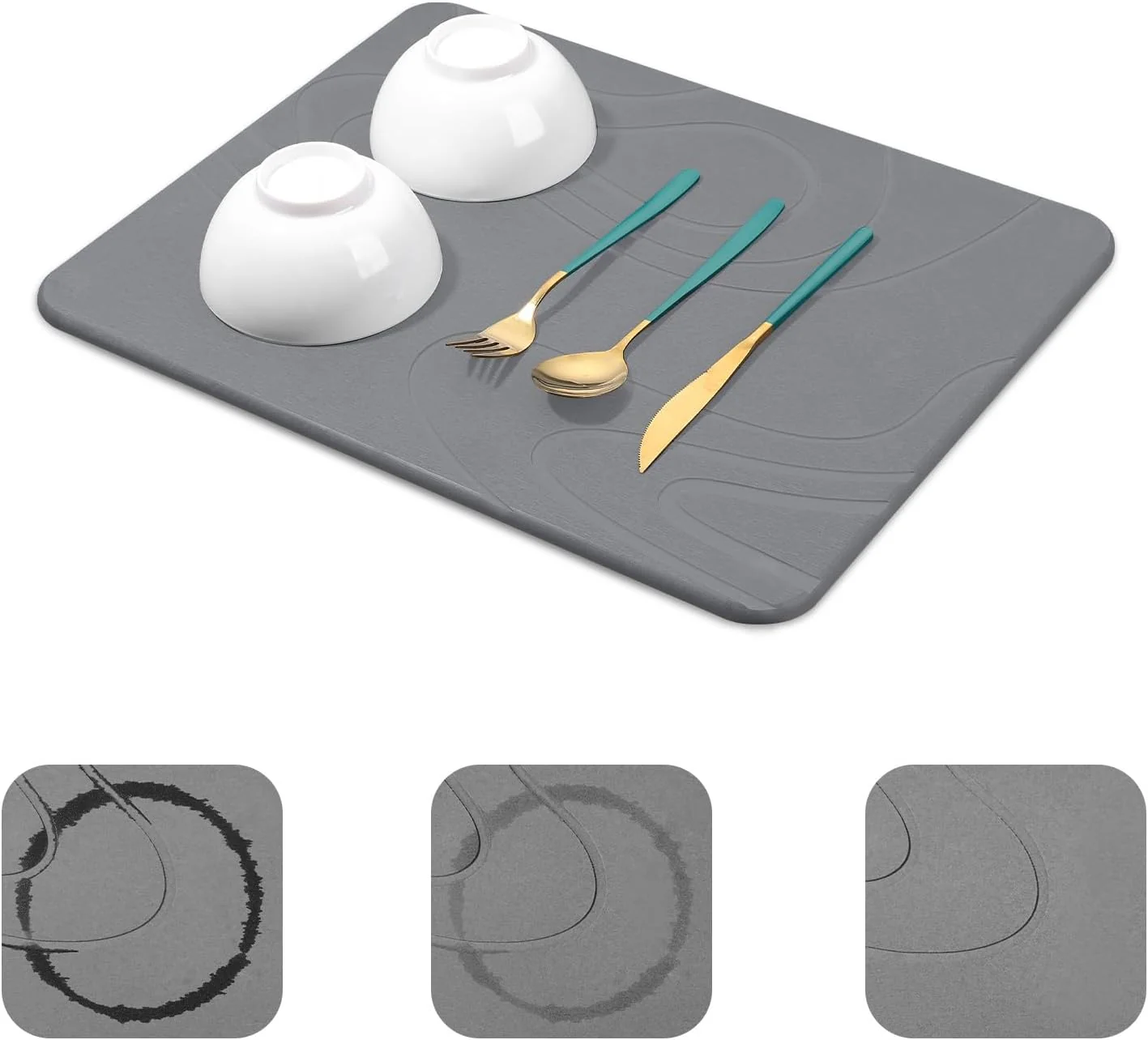 Traditional Snuggery Stone Drying Mat for Kitchen Counter 18 x14 Dark Grey Natural diatomaceous earth fast absorption quick drying one-piece design for dishes or under dish racks non-slip base Breathable