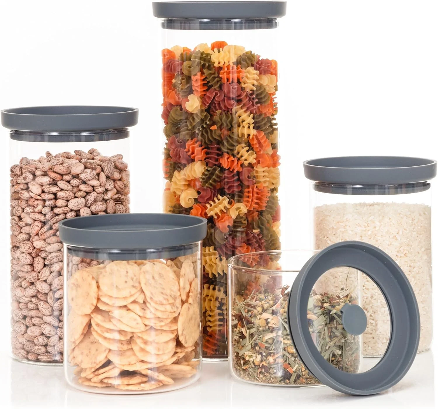 Artisan Glass Airtight Food Storage Containers with Silicone and Glass Lids – BPA- Jars and Canisters for Pasta Rice Flour Dry or Wet Foods Luxury
