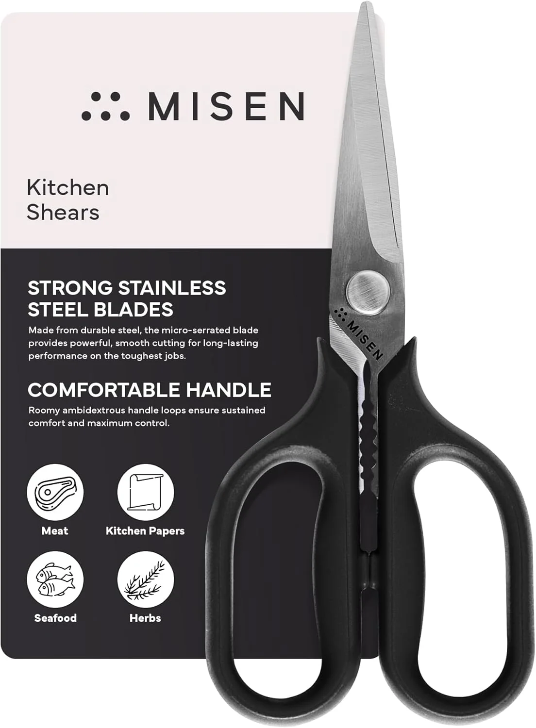Traditional Misen Heavy Duty Kitchen Shears – Comfortable Ambidextrous Scissors for Meat Poultry Herbs More – Easy to Clean – German Stainless Steel – Small Premium