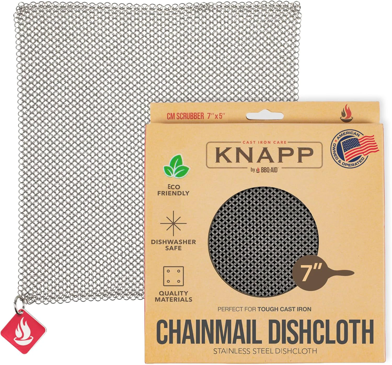 Carefully Designed Knapp Made Chainmail Dishcloth 7 x5 – Replace Your Dirty Sponge – All Purpose Kitchenware Pots Pans Cleaner – Lasts a Lifetime Functional