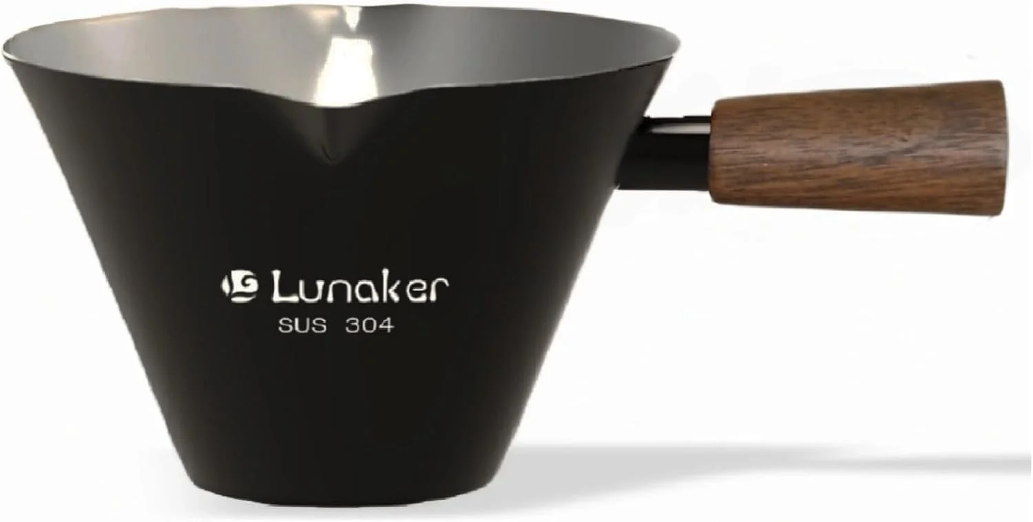 Durable 4oz Metal Espresso Shot Cups with Wooden Handle Black Espresso Measuring Cups Double Spouts Coffee Bar Accessories Espresso Machine Accessories Natural