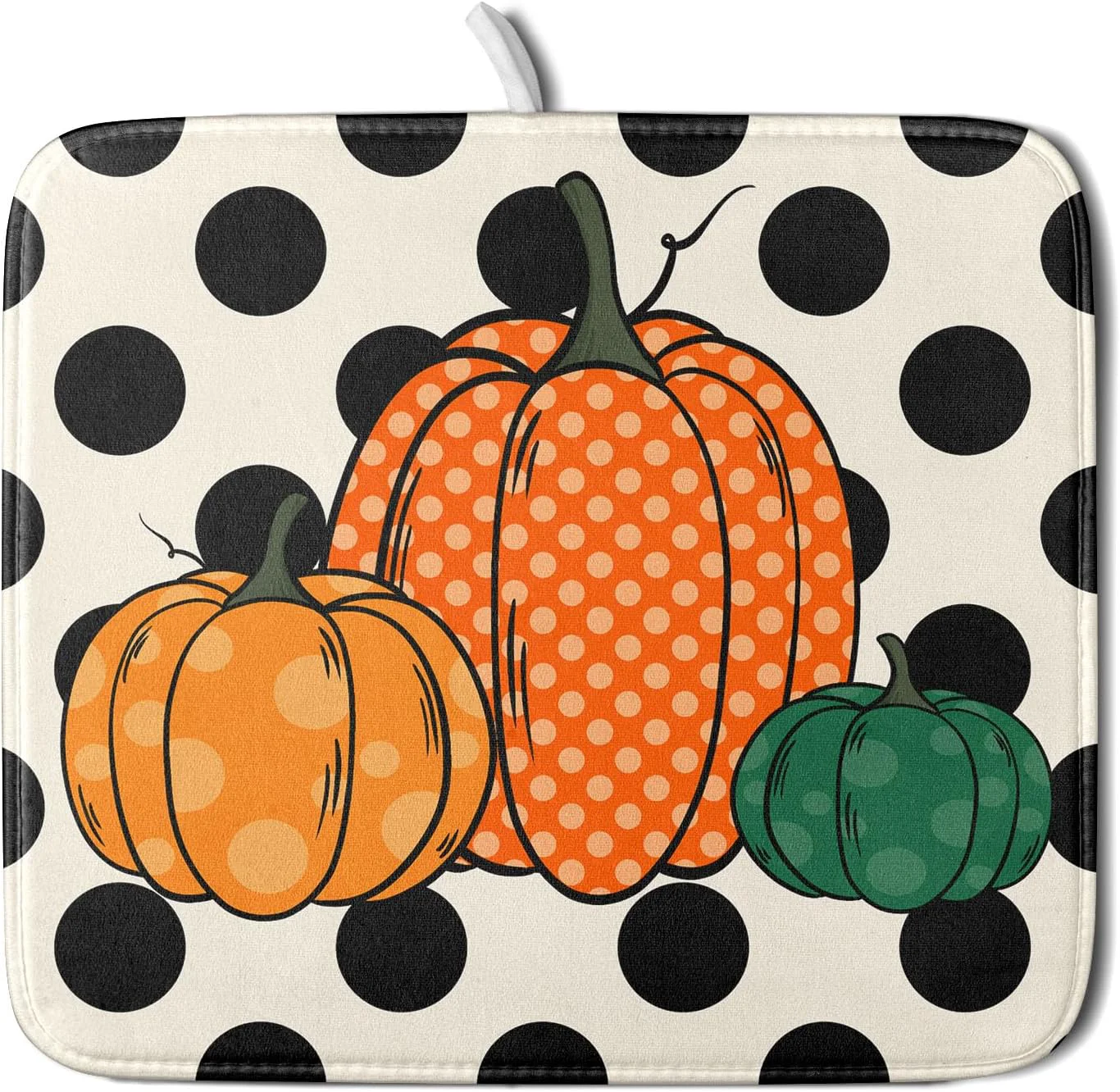 Contemporary Autumn Pumpkin Dish Drying Mat for Kitchen Counter Black Round Dot Decoration Drying Mat 16 x 18 Inch with Absorbent Reversible Microfiber Dish Effective