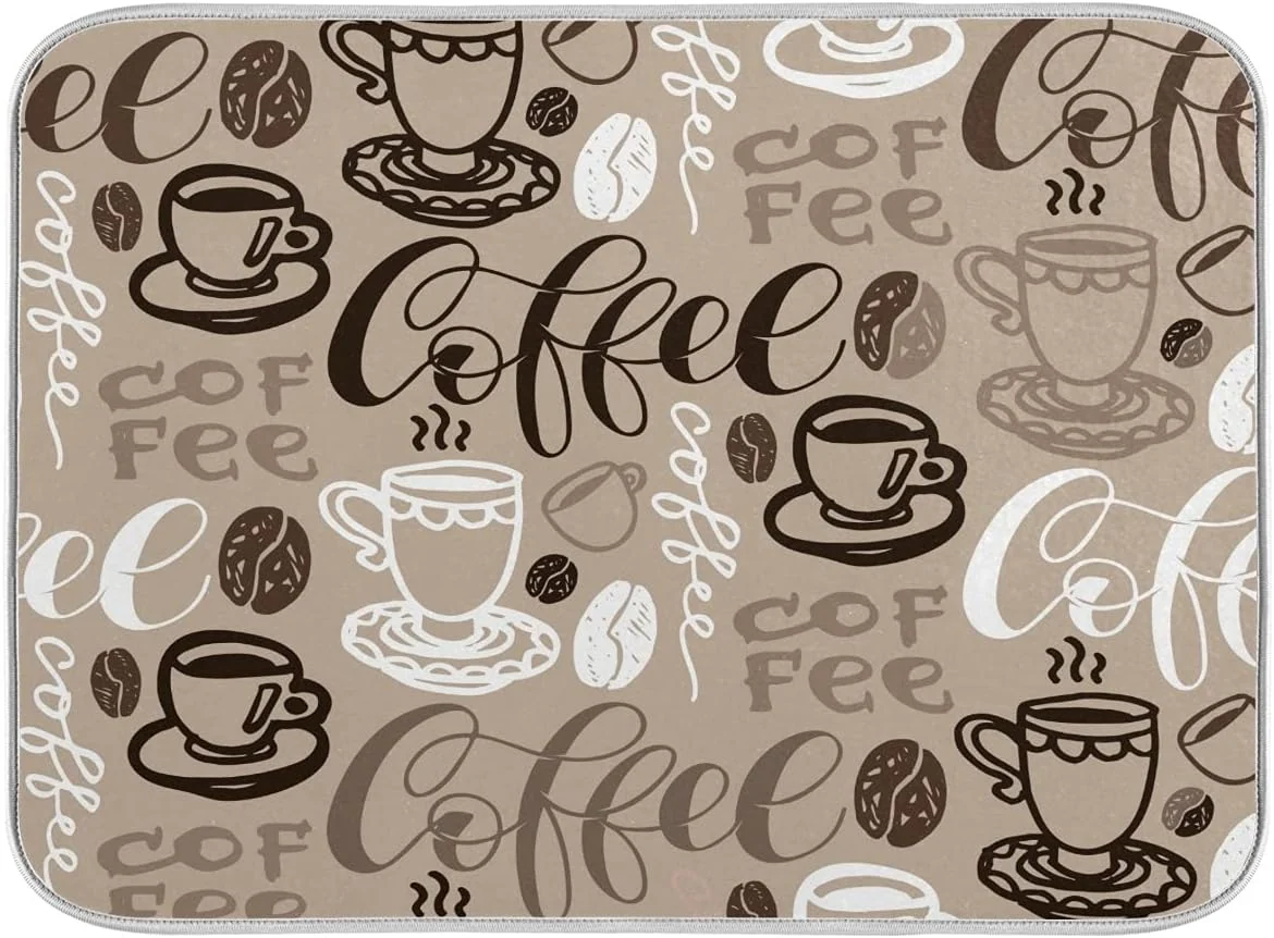 Original Design Brown Coffee Dish Drying Mat – 16 x 18 Inch Reversible Microfiber Kitchen Mat with High Absorbency Healthy