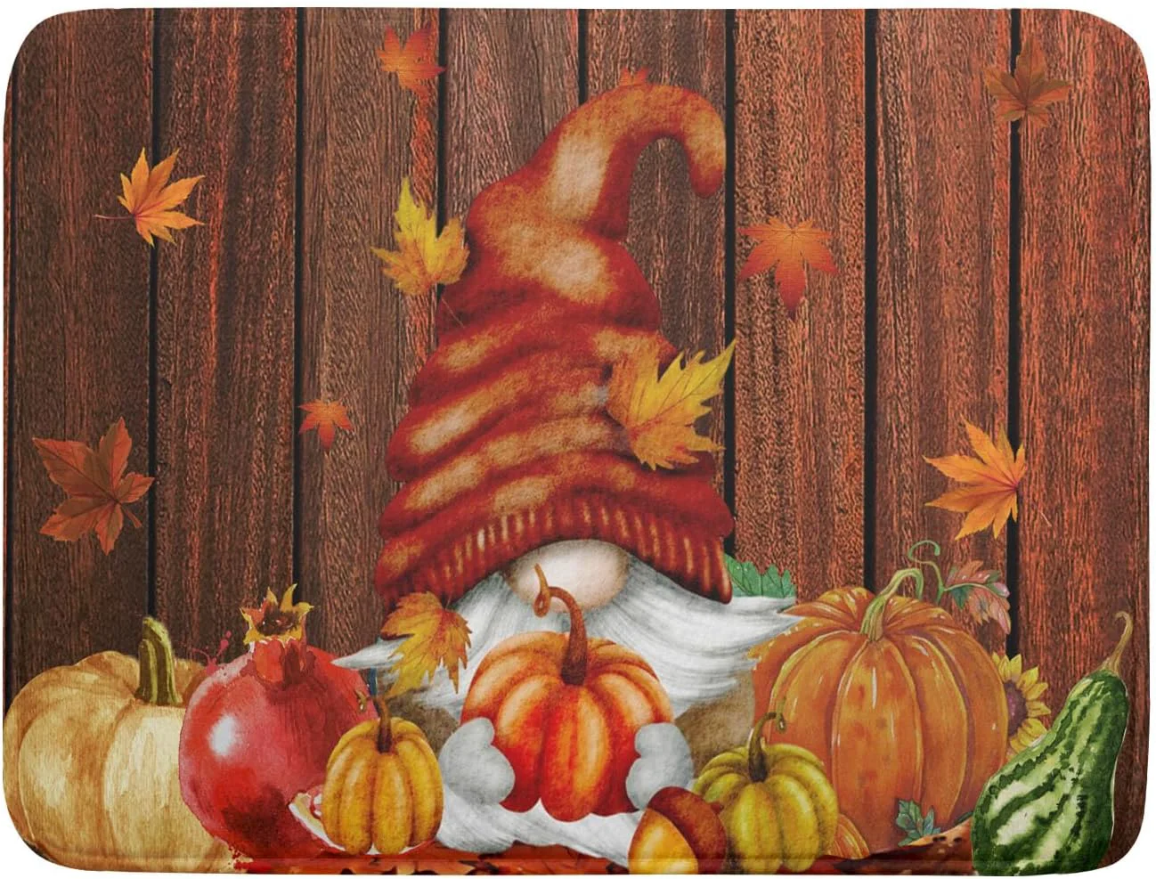 Green Fall Gnome Dish Drying Mat for Kitchen Counter Autumn Pumpkin Maple Leaves Drying Mat 18 x 24 Inch Microfiber Dark Brown Wood Dish Drying Pad Dish Consistent