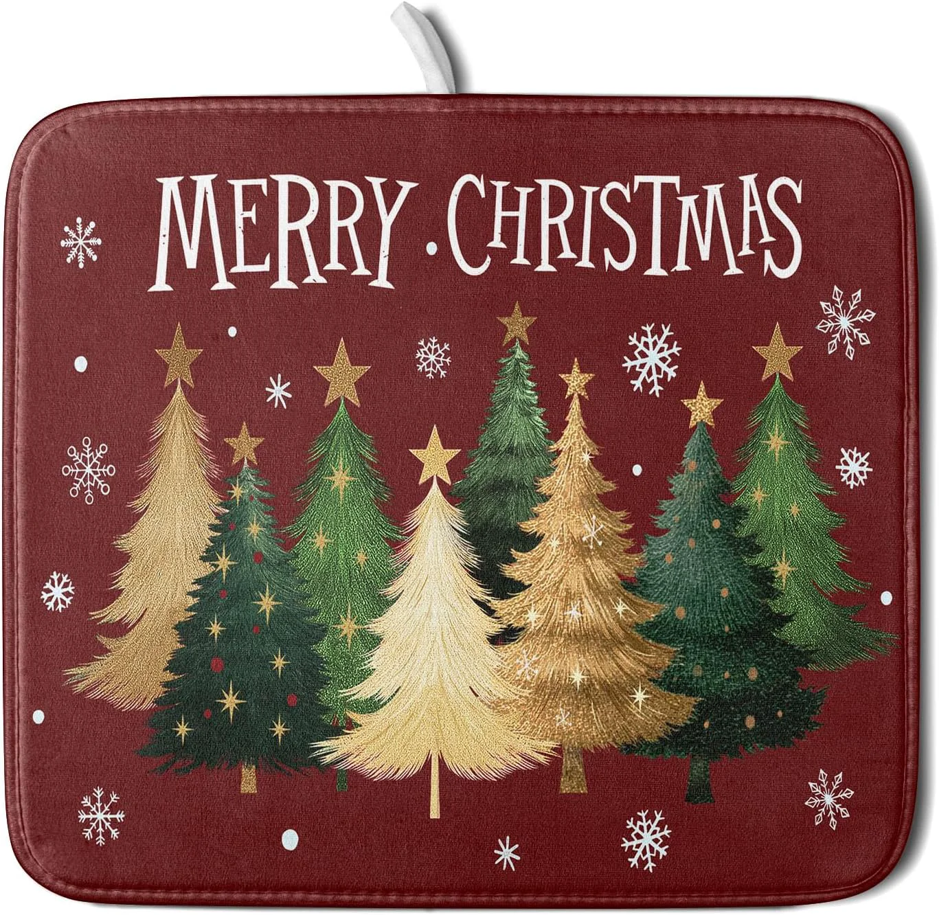 Durable Xmas Tree Red Dish Drying Mat for Kitchen Counter Winter Snowflake Drying Mat 16 x 18 Inch with High Absorbent Microfiber Drainer Mat for Coffee Bar Official