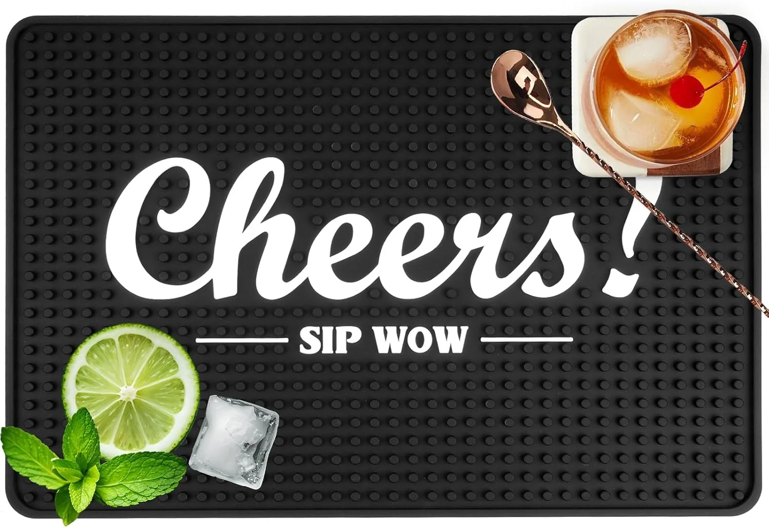 Reliable Cheers Bar Mat for Countertop 18in x 12in Large – Thick Durable Non-Slip Spill Rubber Bar Mats for Bartending Fast