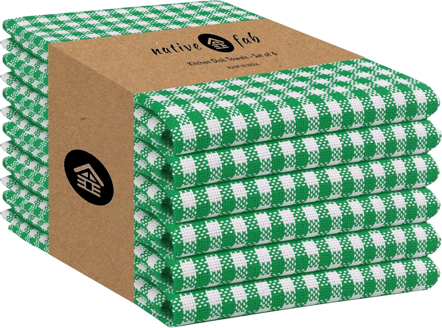 Genuine Native Fab 6 Pack Kitchen Towel with Hanging Loop 16×26 inches Cotton Gingham Check Kitchen Towels for Drying Dishes Soft Absorbent Washcloths Natural