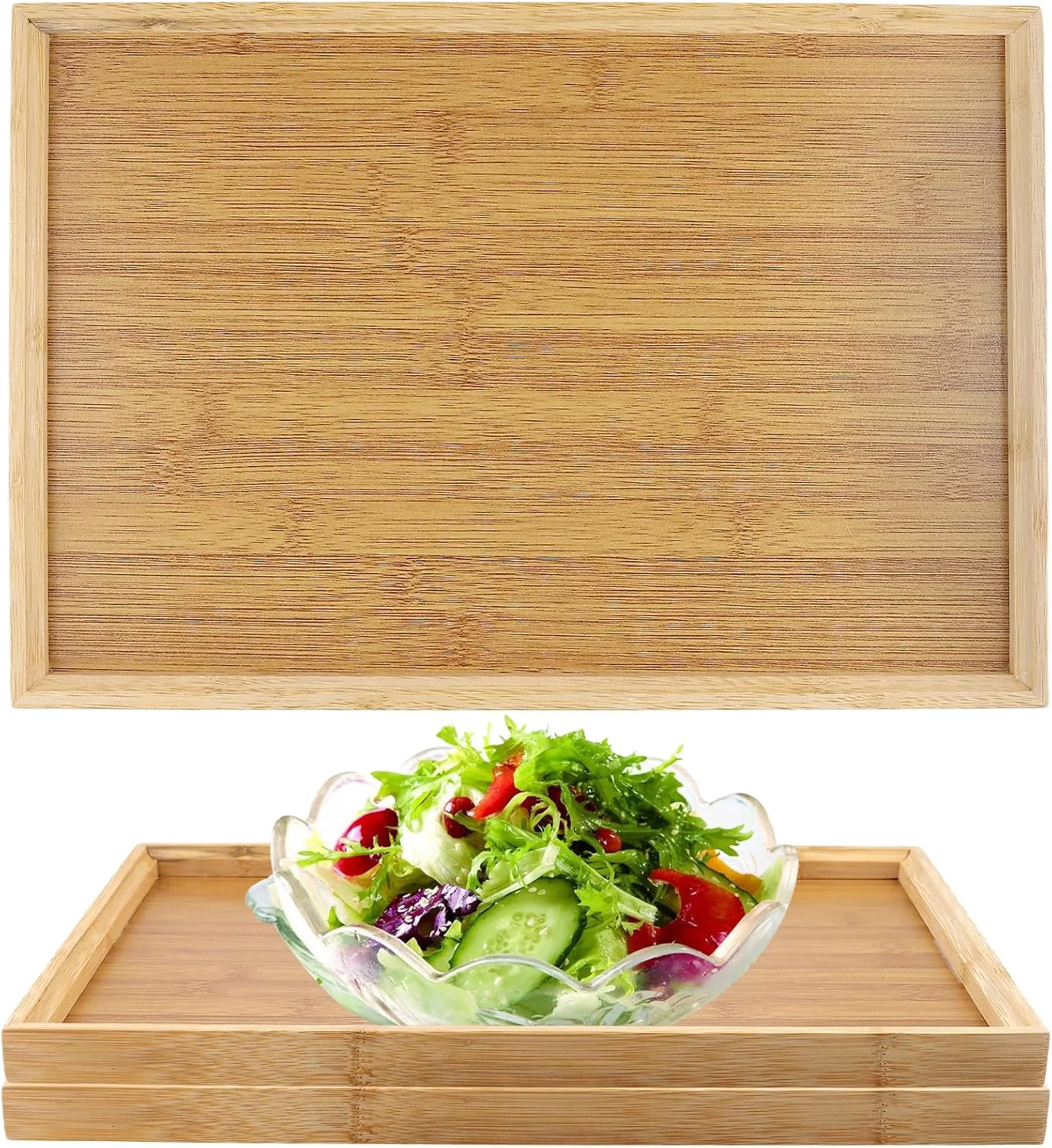 Solid Seunmuk 3 Pack Rectangular Bamboo Serving Tray Natural Bamboo Tray for Serving Food Snack 14.6 x 10 x 1 Inch Next-Generation