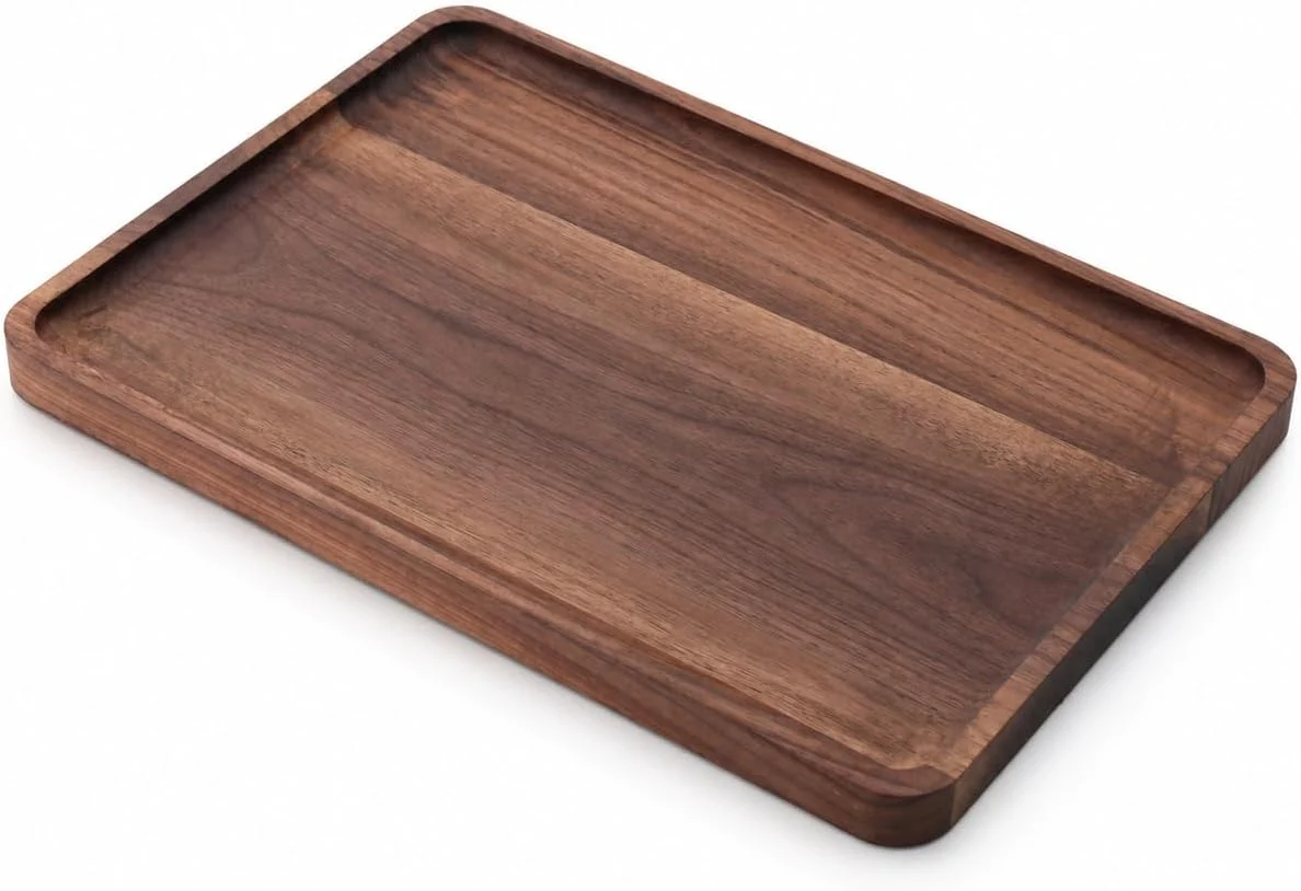 Environmentally Friendly Walnut Wood Serving Tray 13.4 x 9 Inch Rectangular Platter with Raised Rim Sophisticated