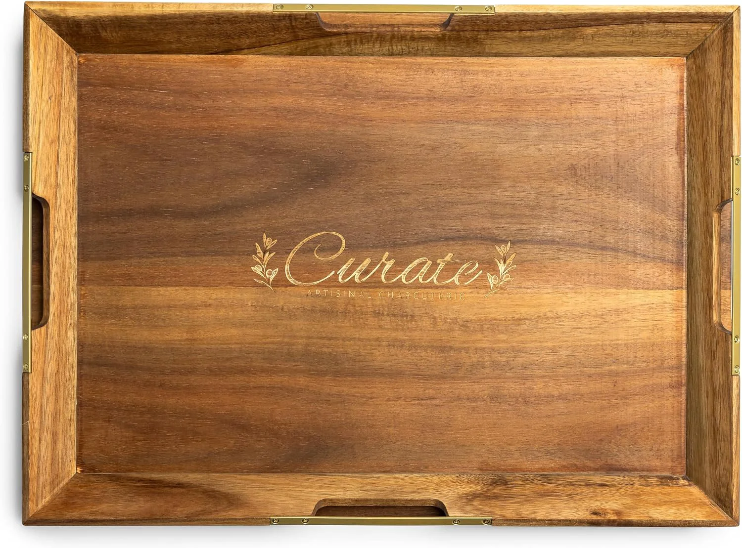 High-Quality Curate Medium Acacia Wood Serving Tray with Handles for Coffee Table Breakfast amp Dinner Rustic Decorative Wooden Serving Tray for Kitchen Dining amp Charcuterie Boards 20.8 x 10.8 x 2 Flexible