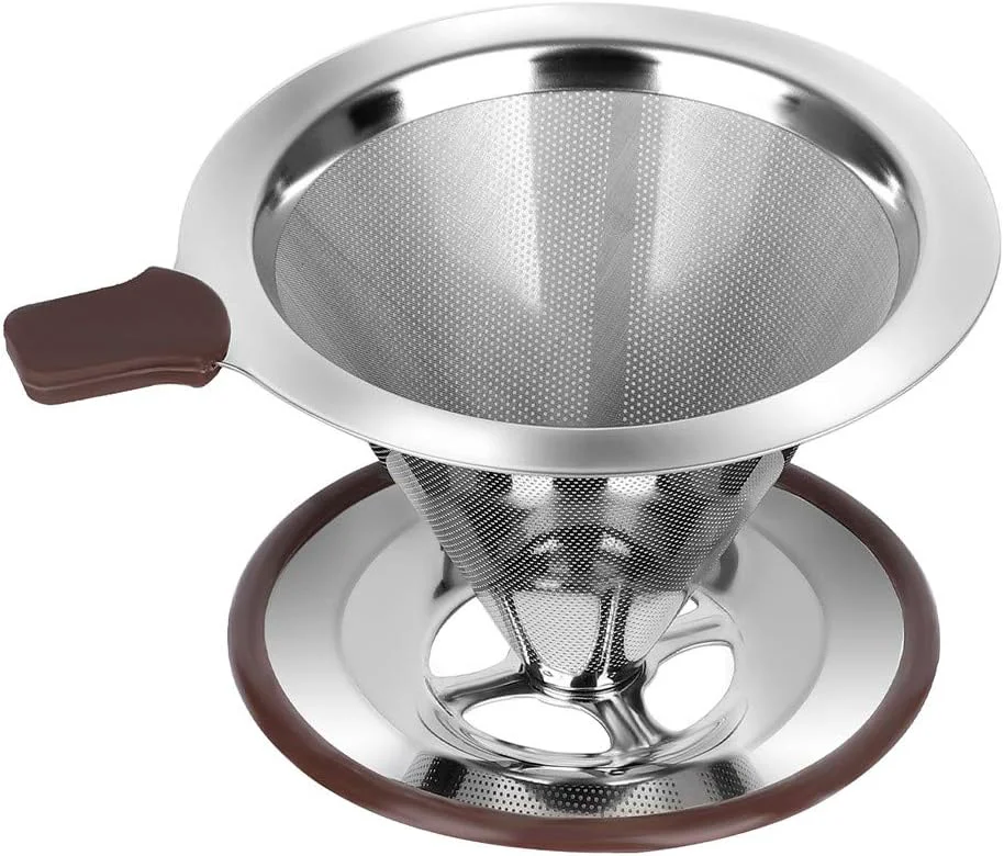 Proven Pour Over Coffee Dripper Reusable Paperless Coffee Filter Professional Stainless Steel Drip Cone Brew Coffee Strainer Easy-to-Use