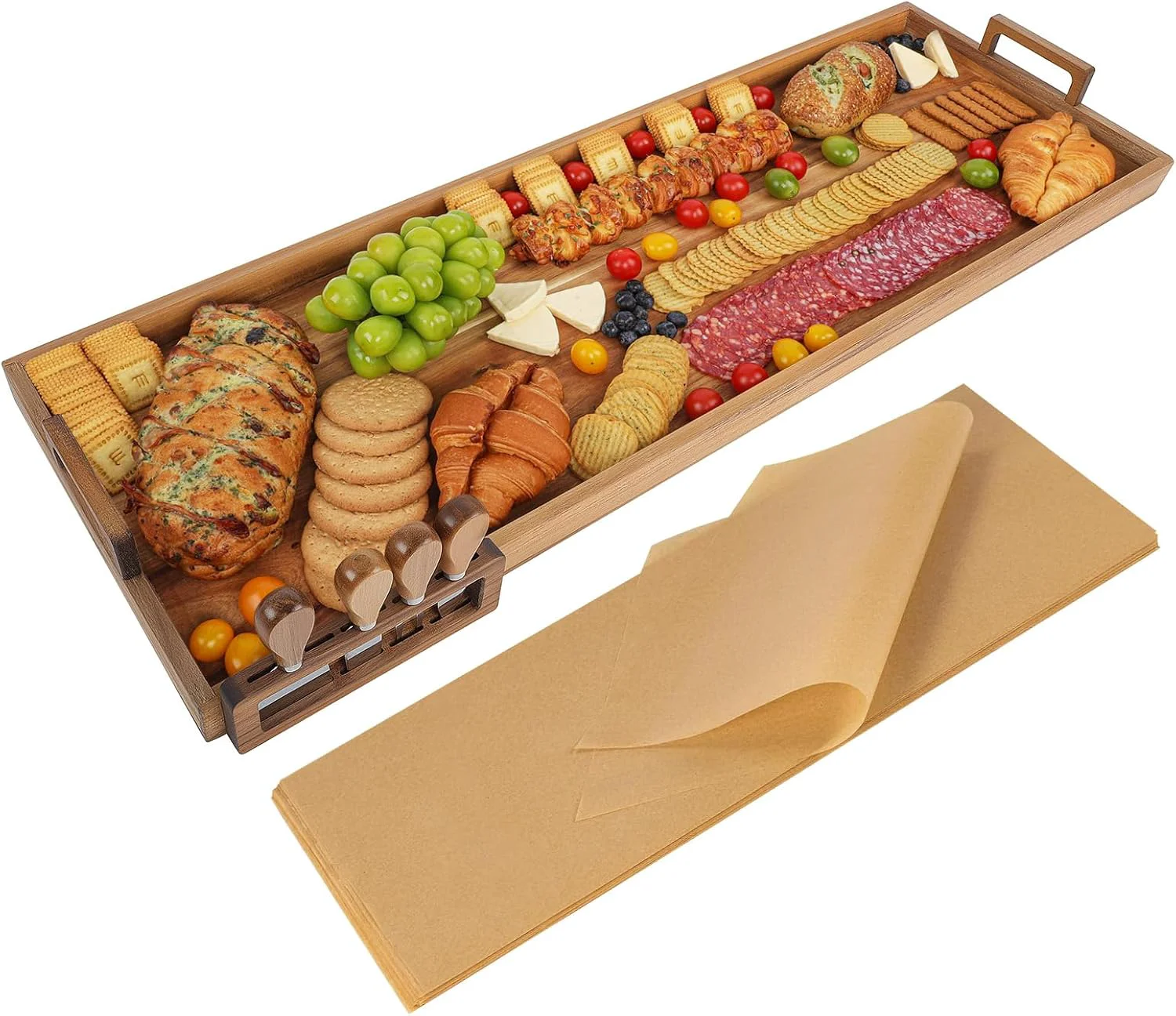 Authentic Acacia Wood Large Charcuterie Board 36×12 Inch with Cheese Knife Set Fashionable