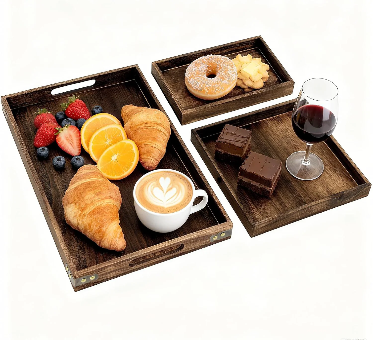 Superior Rustic Wooden Serving Trays with Handle Serving Platters Charcuterie Board Set of 3 Nesting Food Trays for Serving Food Exclusive