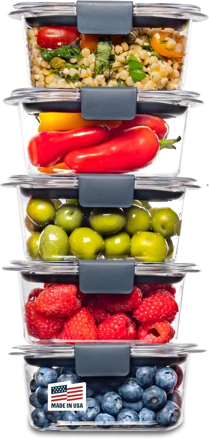 Fashionable Rubbermaid Brilliance BPA- Food Storage Containers Multi Pack 1.3 Cup Plastic Containers with Lids 5 Pack Leak Proof Original Design
