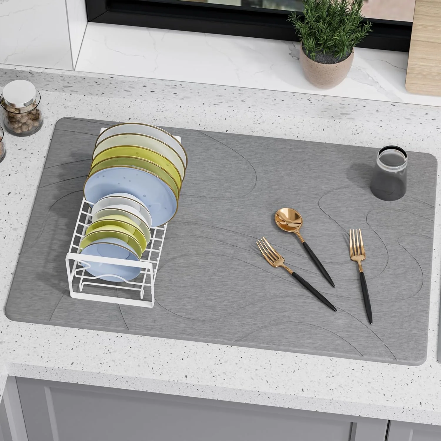 First-Class Large Stone Drying Mat for Kitchen Counter 24 × 16 Diatomite Dish Drying Mat Quick Dry Stone Mats Proven