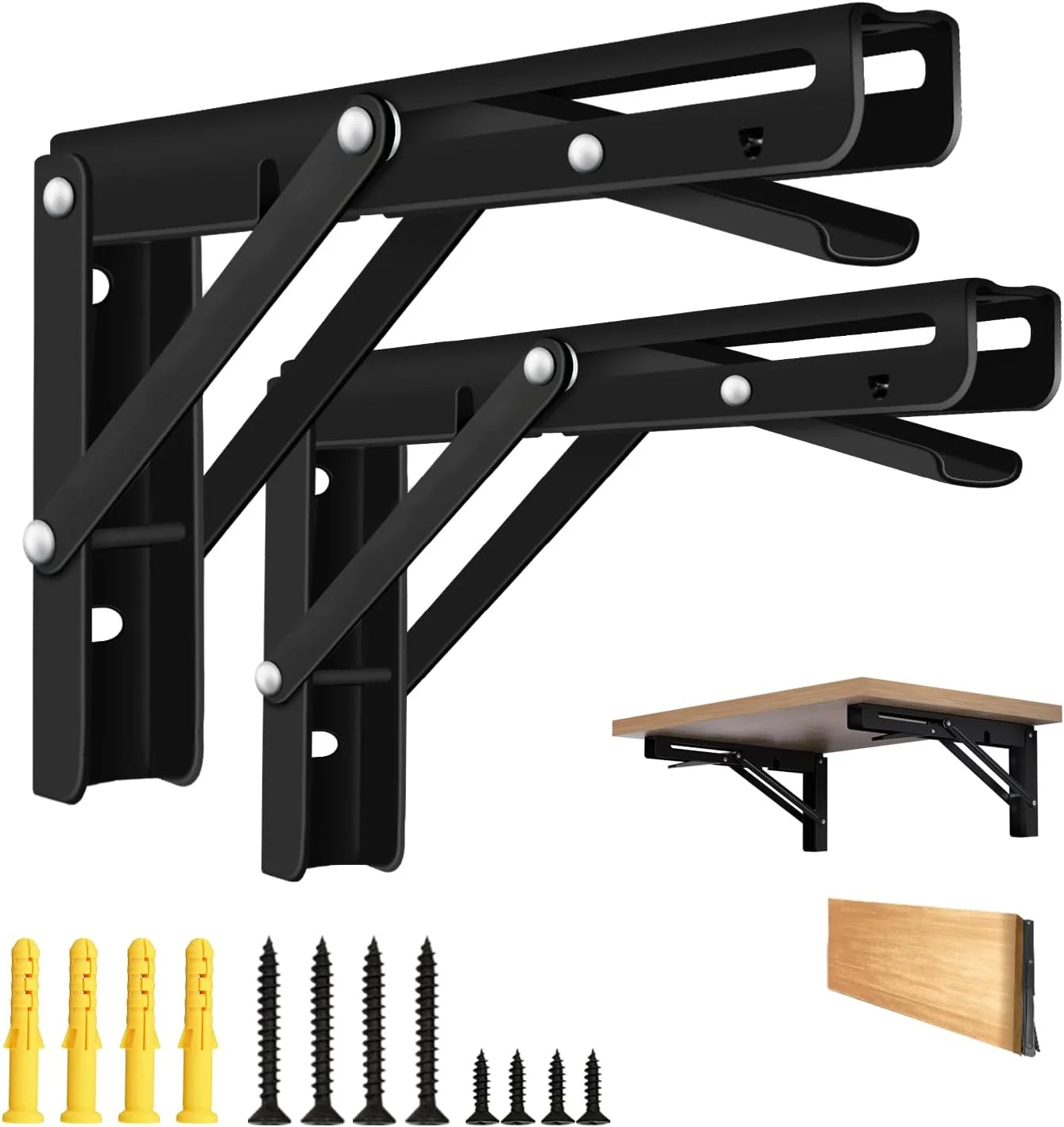 Unique Folding Shelf Brackets Collapsible Heavy Duty Shelf Brackets for Fold Down Desk 12 Inch with 2 Pack Black Premium