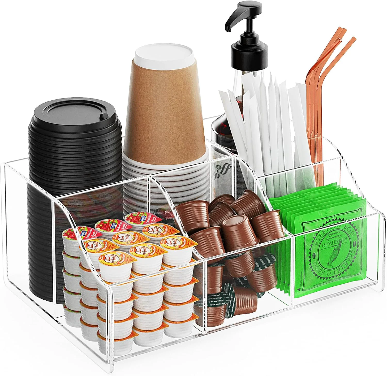 Environmentally Friendly Acrylic Coffee Bar Organizer Station – Multiple Compartments – Kitchen Bar Tools Storage Rack – Beverage Station Organizer for Coffee Creamer Syrup Smart