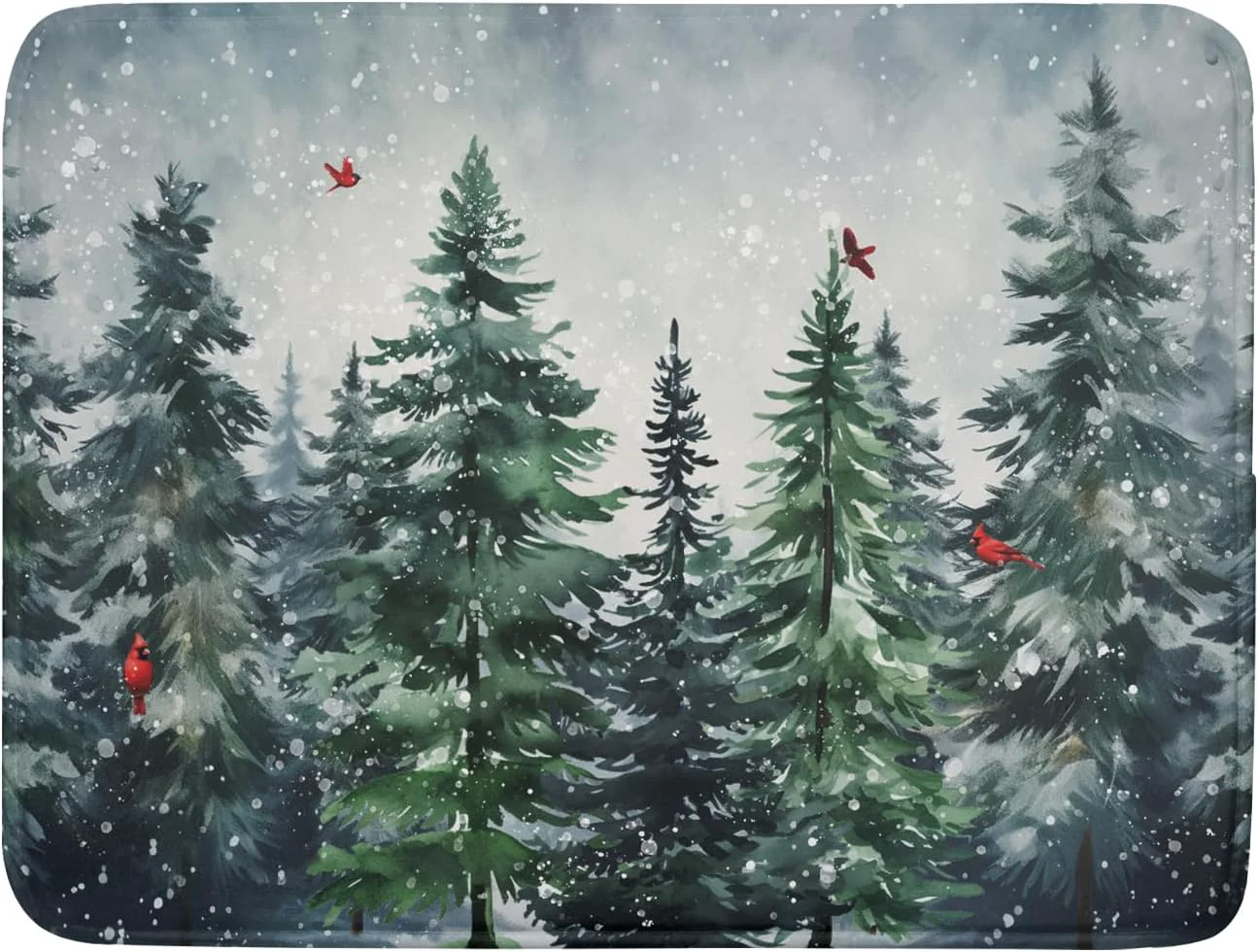 Refined Christmas Tree Dish Drying Mat for Kitchen Counter Winter Pine Tree Dish Drying Mat 18×24 Inch Red Bird Christmas Dish Draining Mat Absorbent Versatile