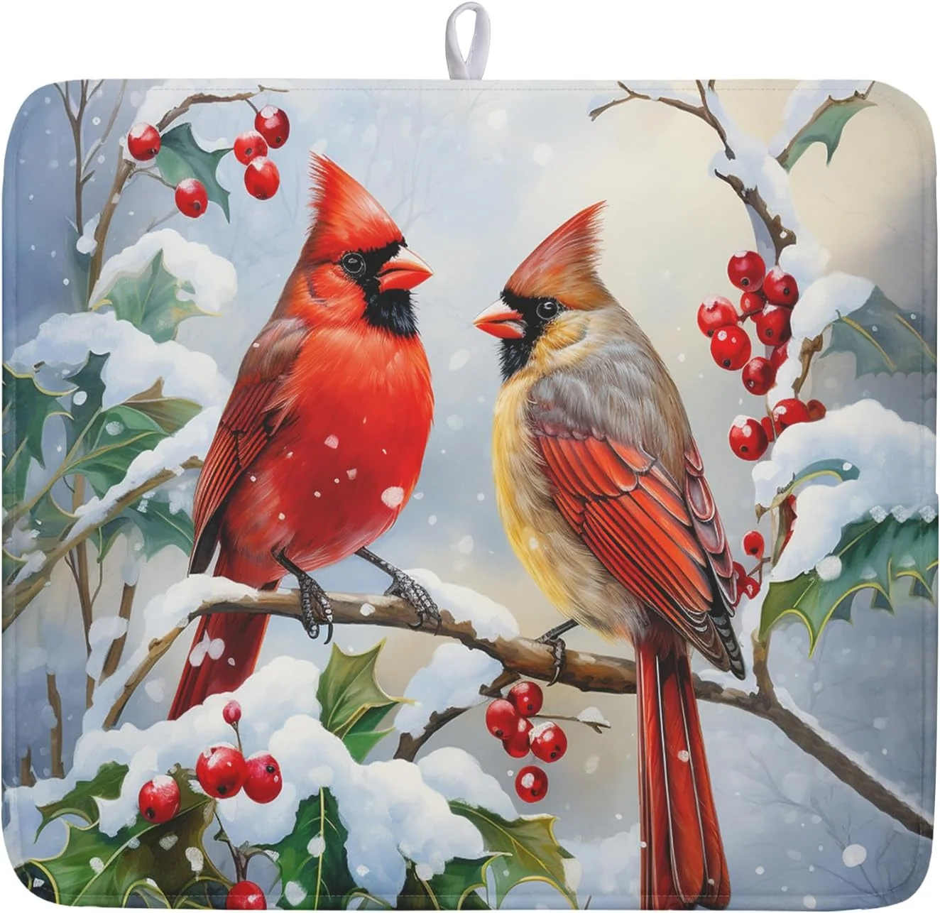 Proven Winter Cardinal Birds Dish Drying Mat Holly Berry Branches Dish Drying Mat for Kitchen Counter Red Birds Absorbent Fast Dry Dish Drainer Mat Protector Xmas Microfiber Dish Drying Pad 16×18 Inch Premium