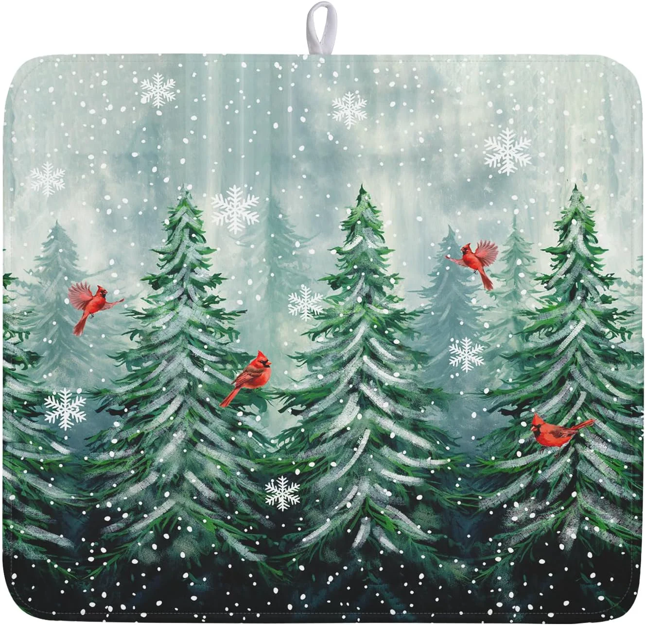 Soft Welcome Winter Pines Tree Dish Drying Mat Winter Snowflake Dish Drying Mat for Kitchen Counter Red Birds Absorbent Fast Dry Dish Drainer Mat Protector Xmas Microfiber Dish Drying Pad 16 x18 Refined