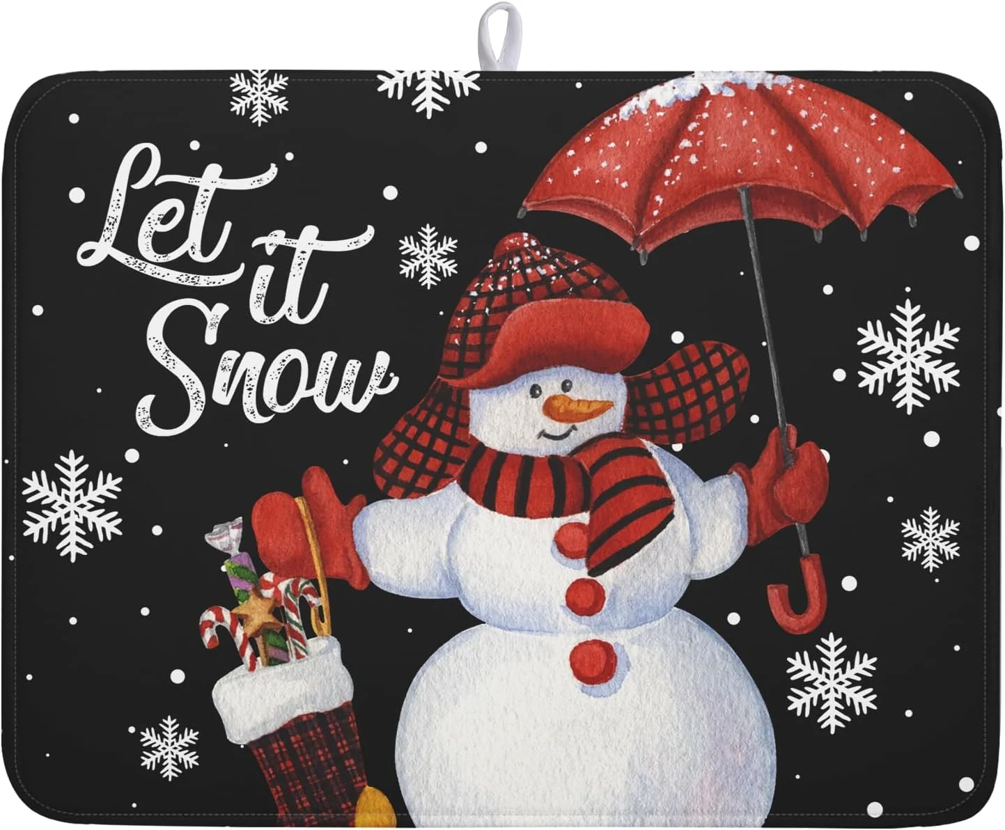 Lightweight Black Snowman Dish Drying Mats for Kitchen Counter Winter Snowflake Dish Mat Absorbent Reversible Microfiber Dish Drying Pad Christmas Kitchen Drying Mat Dish Drainer Rack Mats for Bar 18 x24 Premium Material