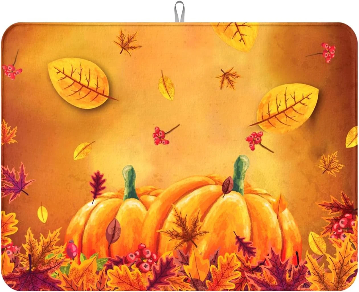 Outstanding Harvest Pumpkin Maple Leaf Dish Drying Mat for Kitchen Counter Absorbent Drying Mat with Autumn Fall Leaves Kitchen Countertop Protector Farmhouse Coffee Bar Decor 18 x 24 Inch Fine