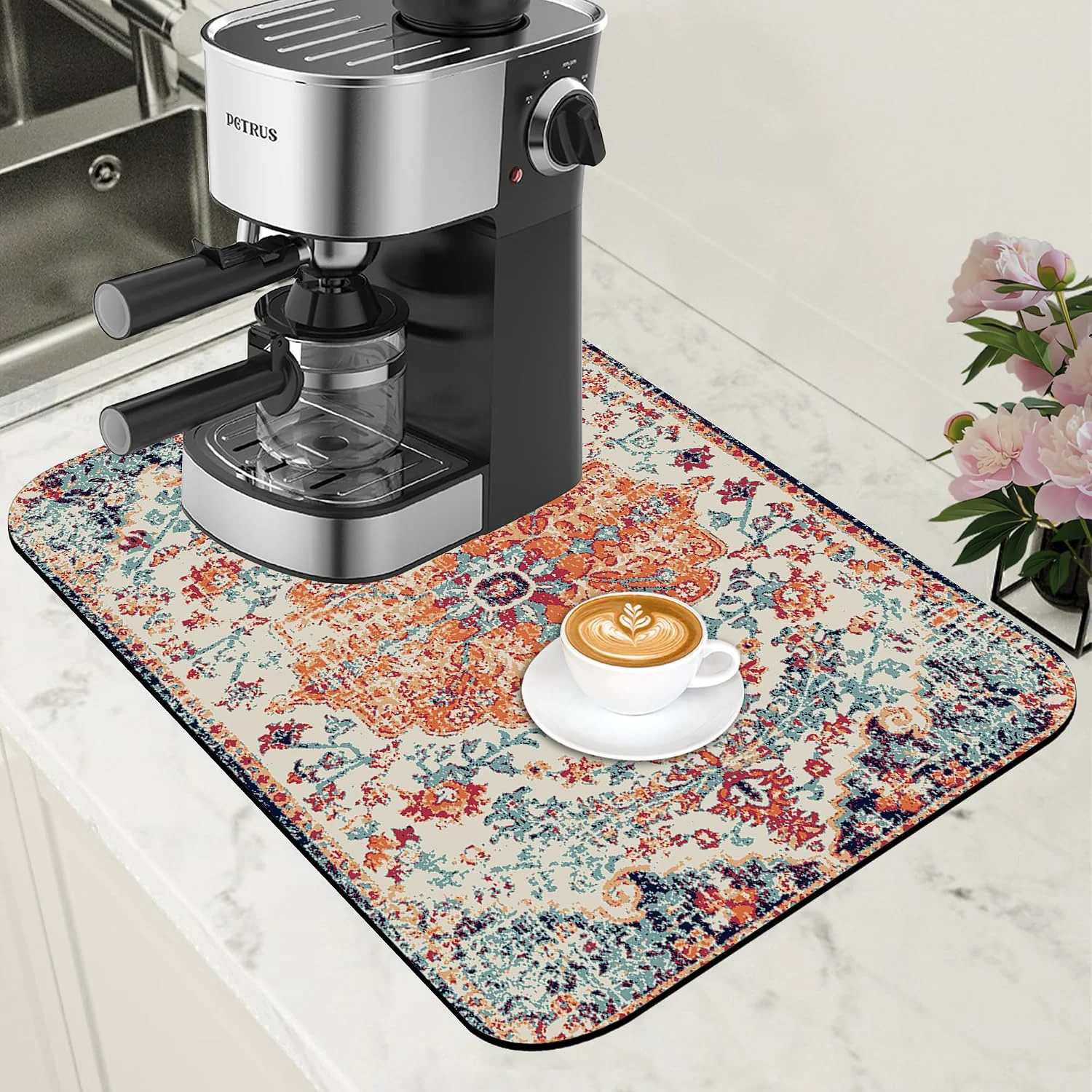 Responsible Persian Vintage Boho Carpet Coffee Mat Dish Drying Mat for Kitchen Counter Absorbent Hide Stain Rubber Backed Coffee Bar Accessories Fit Under Espresso Machine Dish Drainer 11.8 x 19.7 Inch Organic