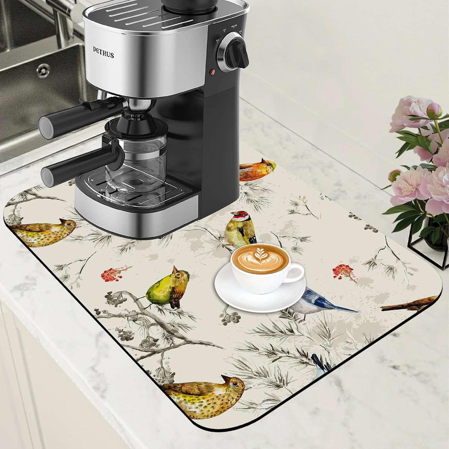 Responsible Cute Birds Coffee Mat Absorbent Dish Drying Mat for Kitchen Counter Hide Stain Rubber Backed Coffee Bar Accessories Fit Under Espresso Machine Cafe Table 11.8 x 19.7 Inch Outstanding