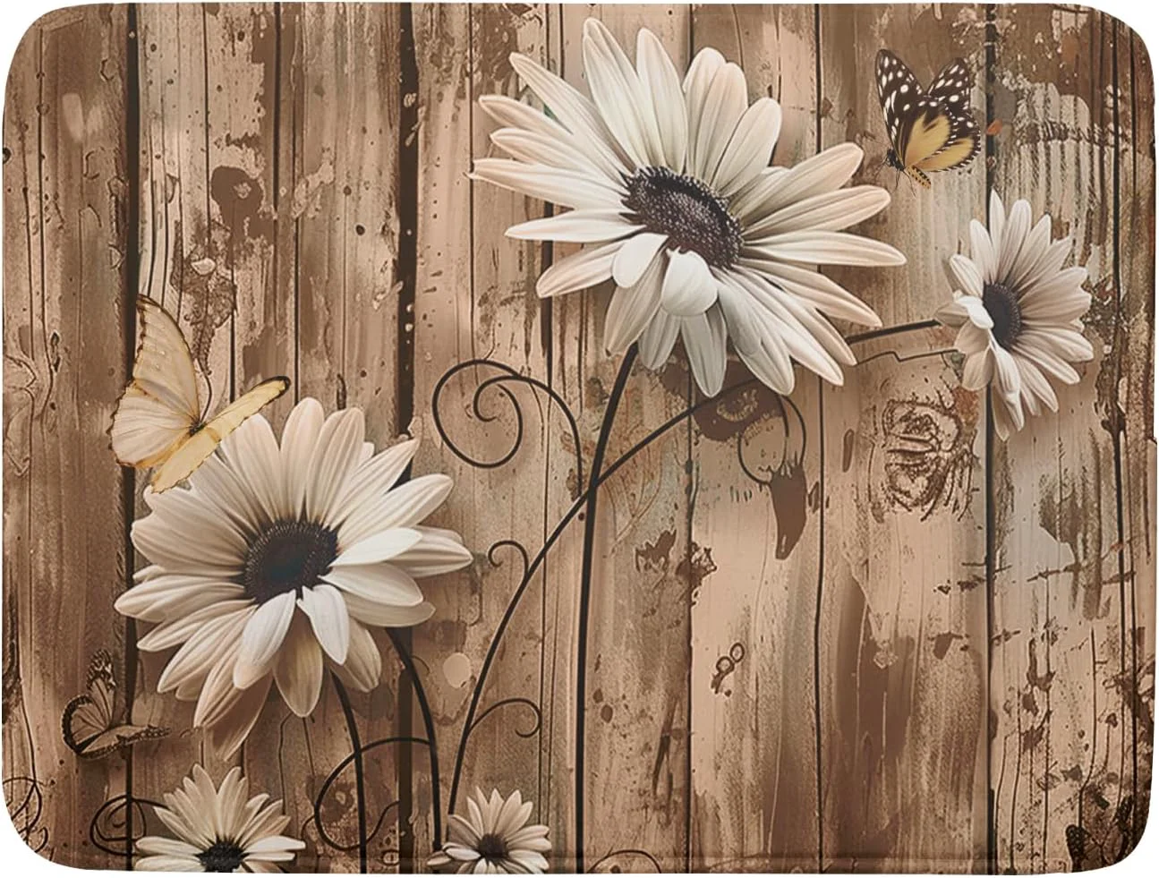 Professional Summer Daisy Flowers Dish Drying Mat for Kitchen Counter 16x18in Rustic Wood Floral Kitchen Mat Daisy Microfiber Absorbent Dish Drainer Mat Fast Dry Premium