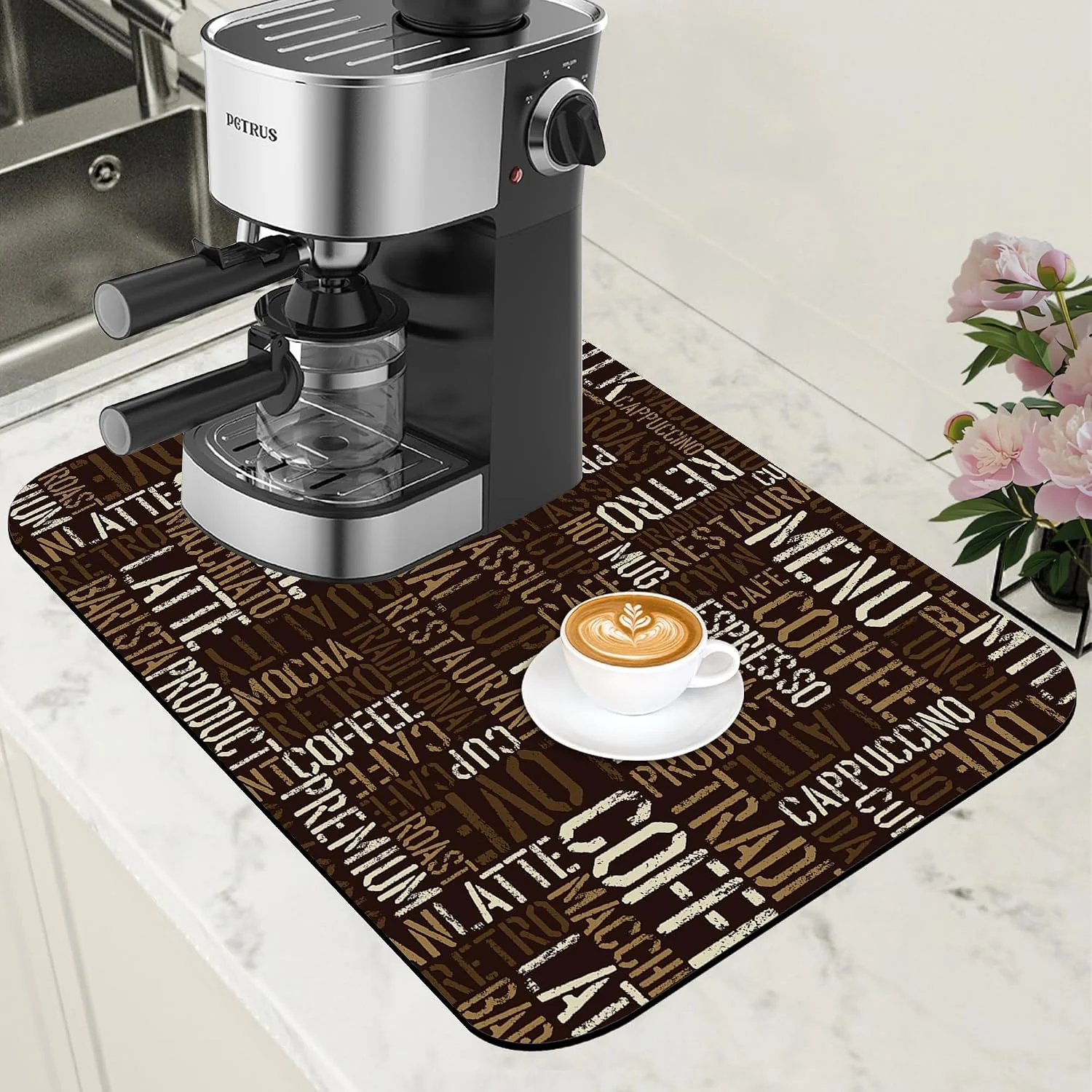 Artisan Vintage Coffee Cup Coffee Mat Absorbent Dish Drying Mat for Kitchen Counter Hide Stain Rubber Backed Drying Rack Pad Fit Under Espresso Machine Cafe Table Decoration 11.8 x 19.7 Inch Official