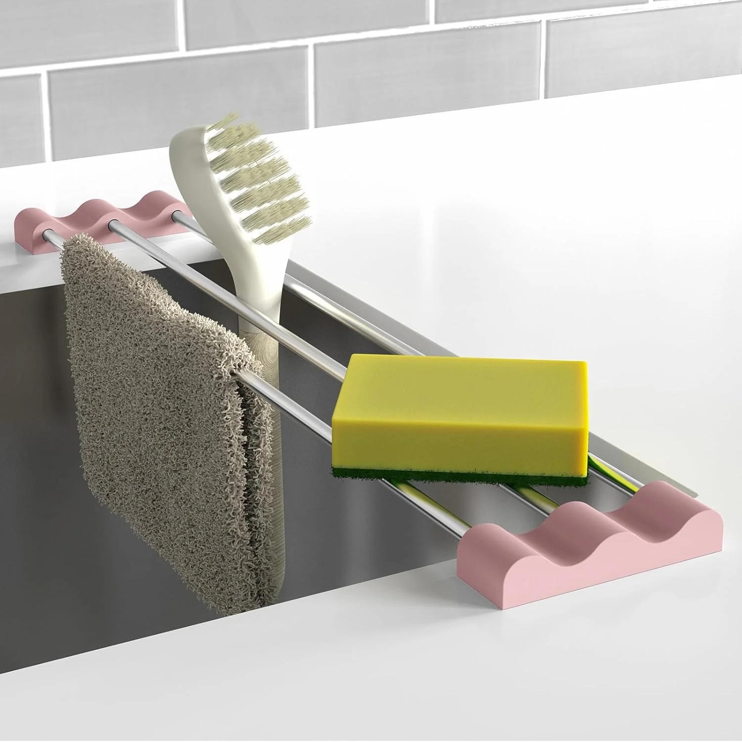 Fast Tomorotec Adjustable Over-The-Sink Kitchen Rack for Dishcloths Sponges Bottles and Brushes - Heat-Resistant Stainless Steel with Slim Effective