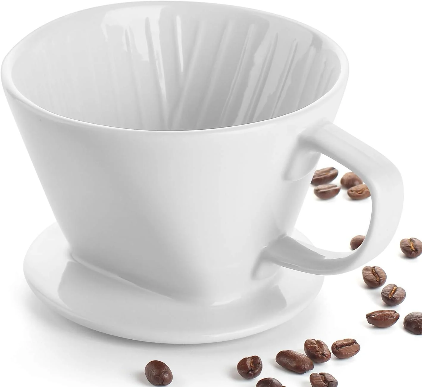 Specialty Dowan Pour Over Coffee Maker Non-Electric Pour Over Coffee Dripper Manual Brew Maker Single Cups Porcelain Slow Brewing Accessories for Gifts White Detailed