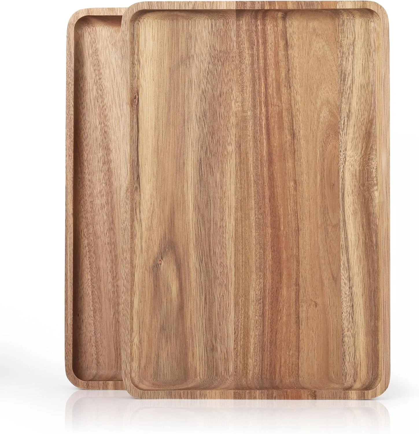 Versatile 2 PCS Solid Acacia Wood Serving Trays 13 9 inch Rectangular Wooden Serving Platters Natural Wooden Boards for Bar Coffee Party（Wood Log Color） Eco-Friendly