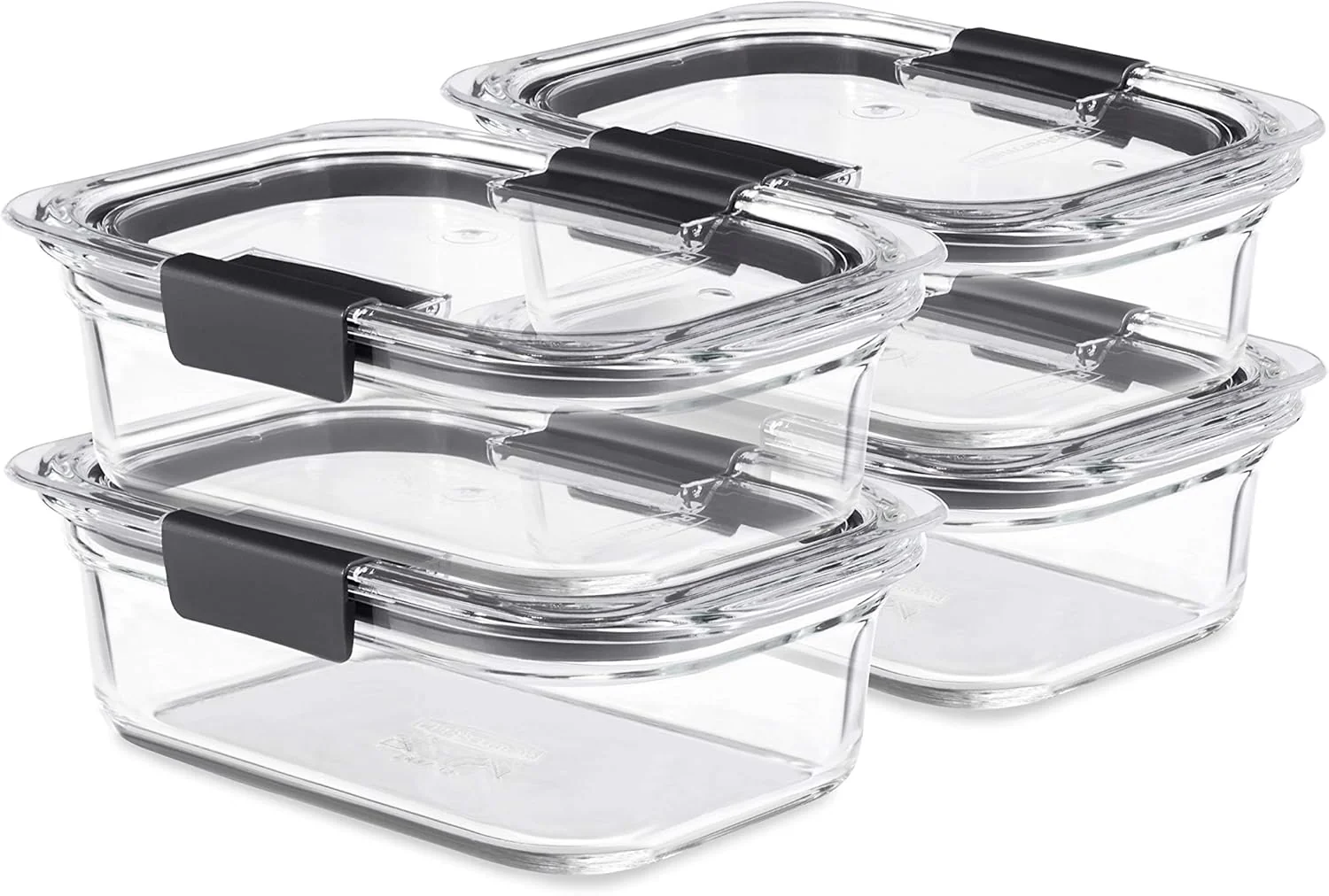 Certified Rubbermaid Brilliance Glass Food Storage Containers 3.2 Cup Set of 4 BPA- Leak-Proof Clear Green