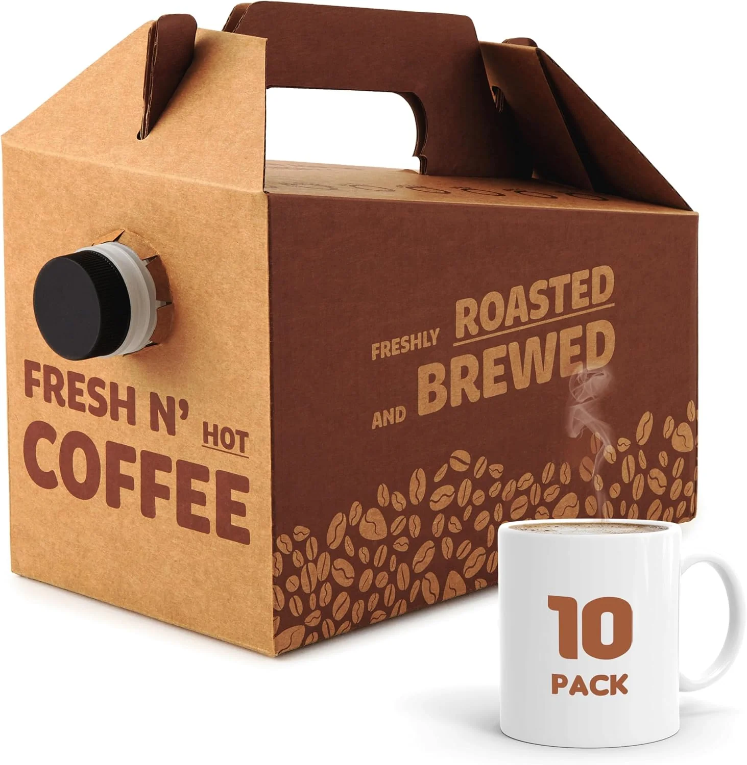 Crafted Stock Your Home 10 Pack 96 oz Disposable Coffee Box Dispensers Insulated Hot Cold Bulk Beverage Server Carafe Coffee Carrier with Handle Take Out Containers Cardboard Traveler To Go Boxes High-Grade