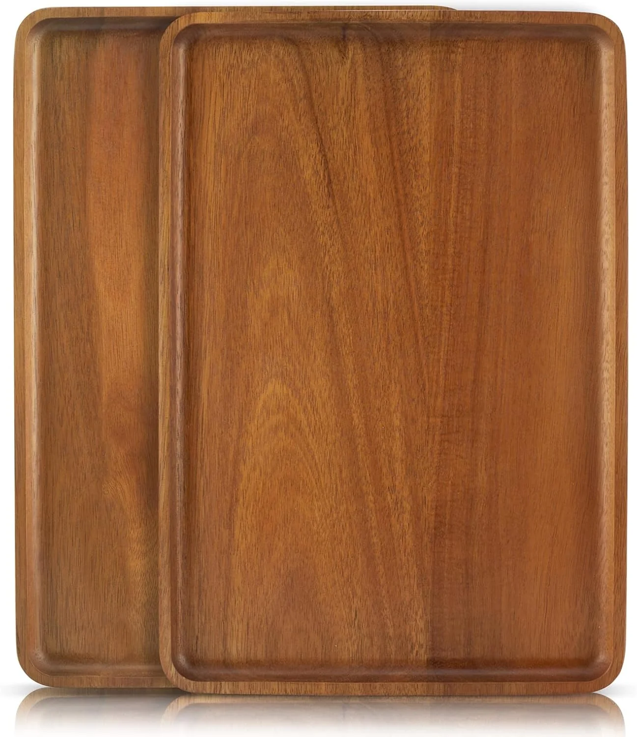 Detailed 2 PCS 13 x 9 in Solid Acacia Wood Serving Trays Rectangular Wooden Serving Platters Natural Wooden Boards for Bar Coffee Party Comfortable