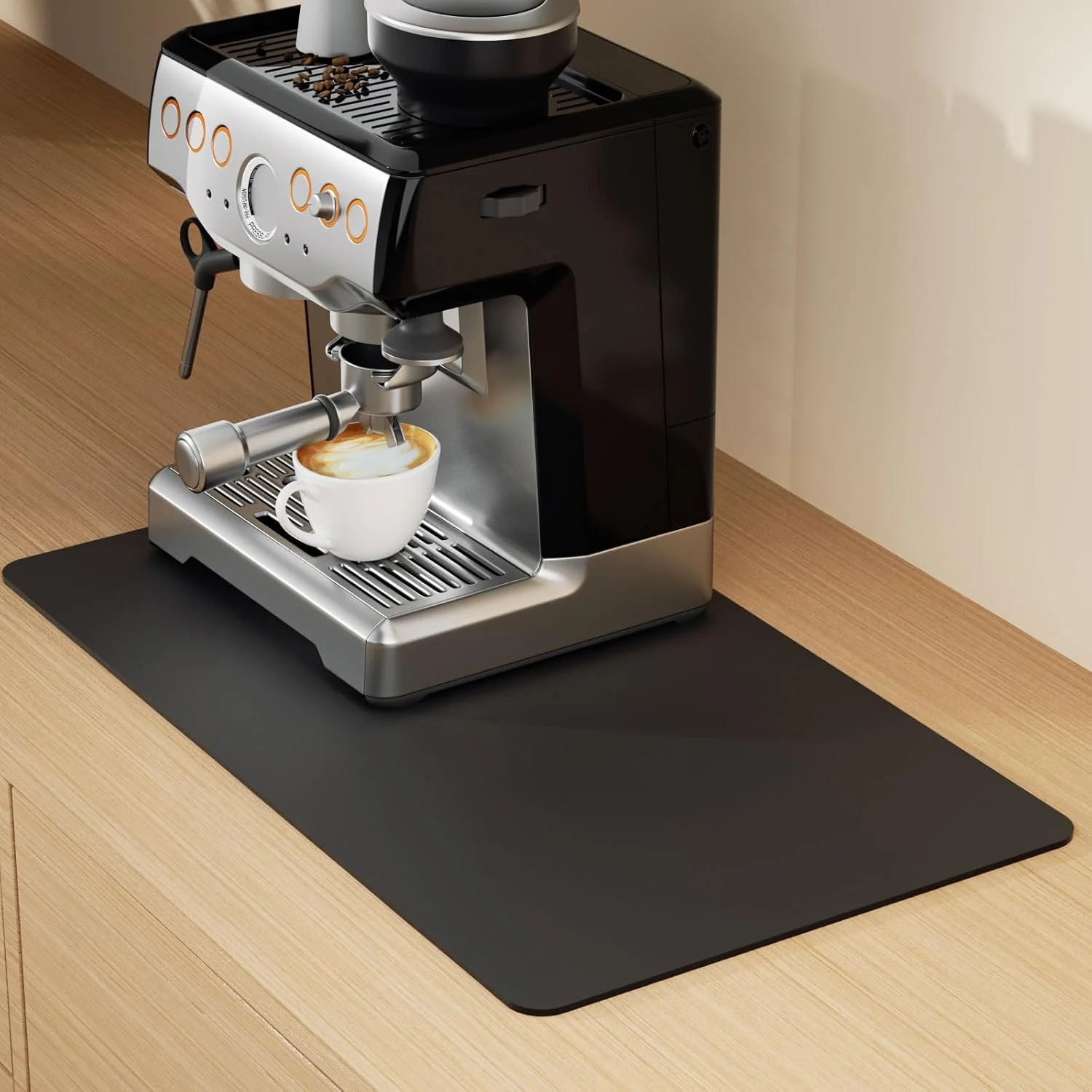 Original Design Coffee Mat Hide Stain Rubber Black 40cm×60cm Coffee Bar Accessories Fit Under Espresso Machine CoffeeMaker Coffeepot Backed Absorbent Dish Drying Mat for Kitchen Counter Black 16 x24 Elite