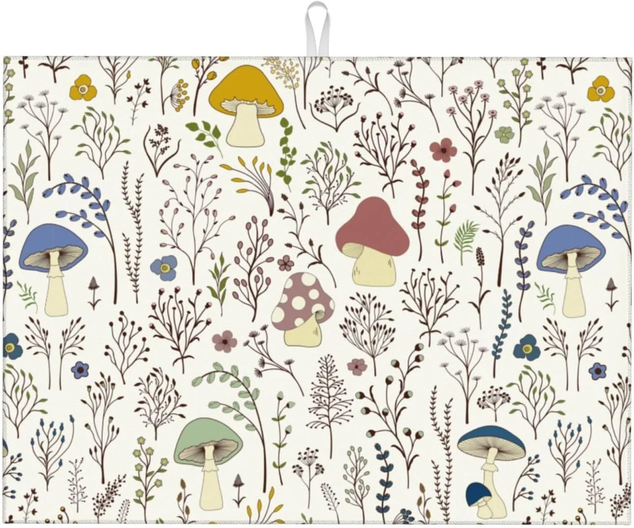 Comfortable Cute Mushrooms Wild Plant Dish Drying Mat 18 x24 Microfiber Absorbent Fast Dry Mat for Kitchen Counter Coffee Bar Colored Mushroom Large Drying Mat Original